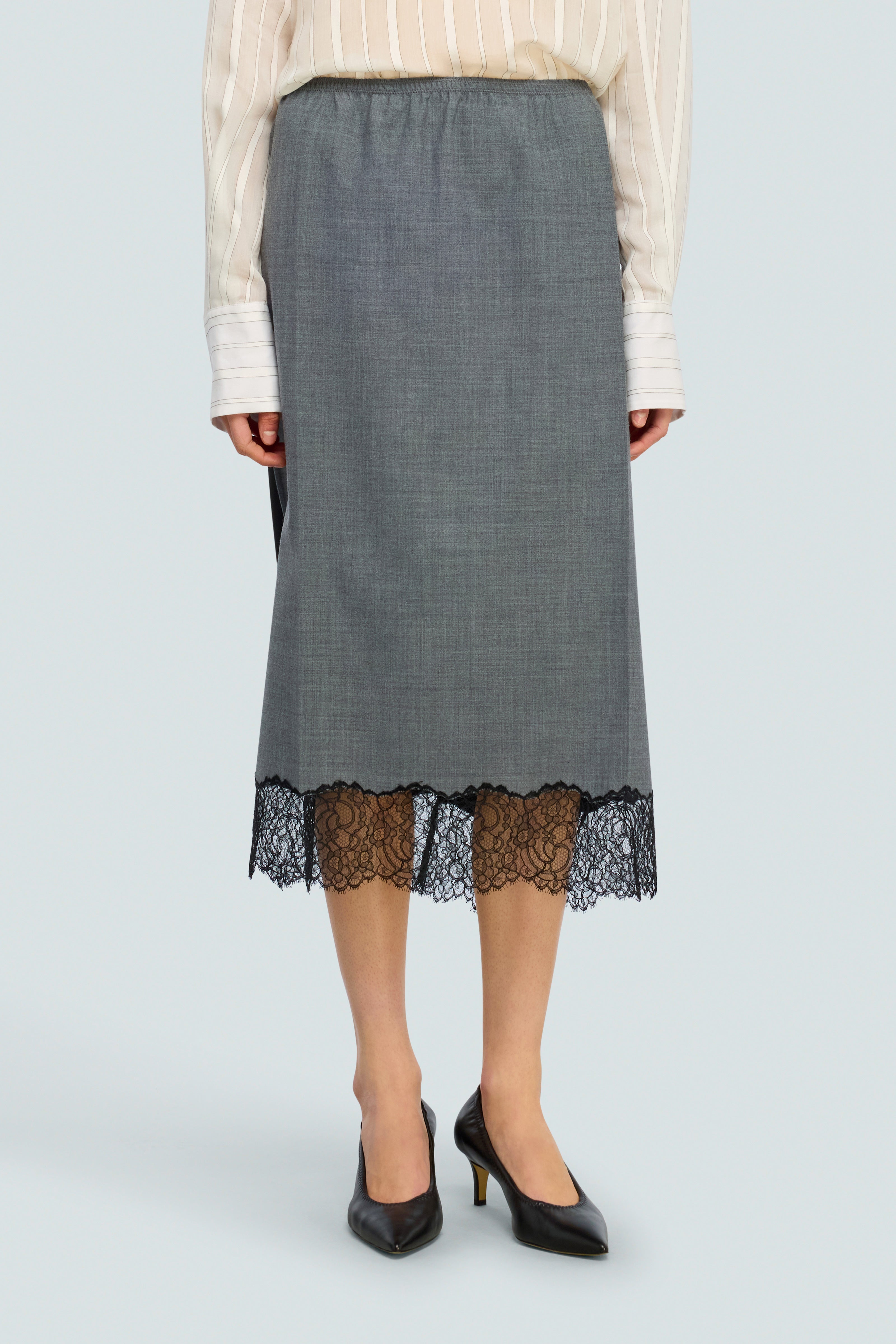 Semicouture Becka gonna midi lana grigia pizzo