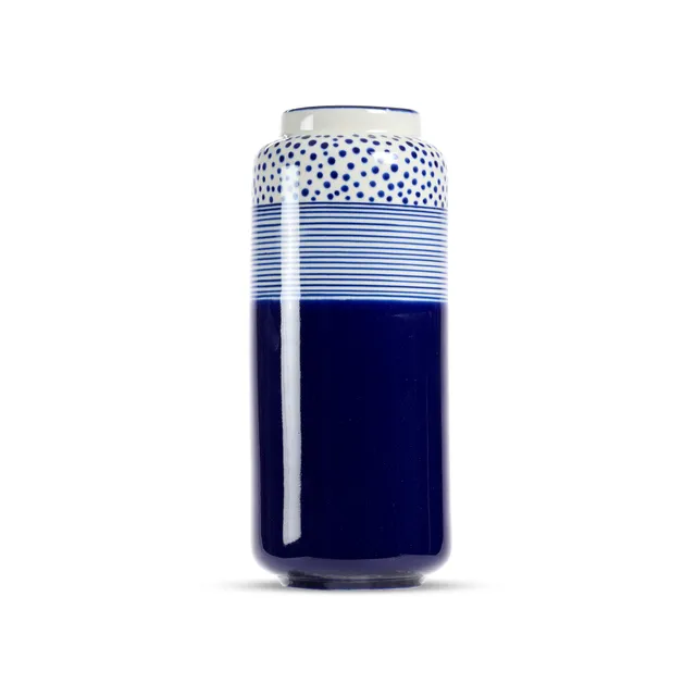 On Earth Cooperative Collection Dot Stripes vaso ceramica blu 30 cm