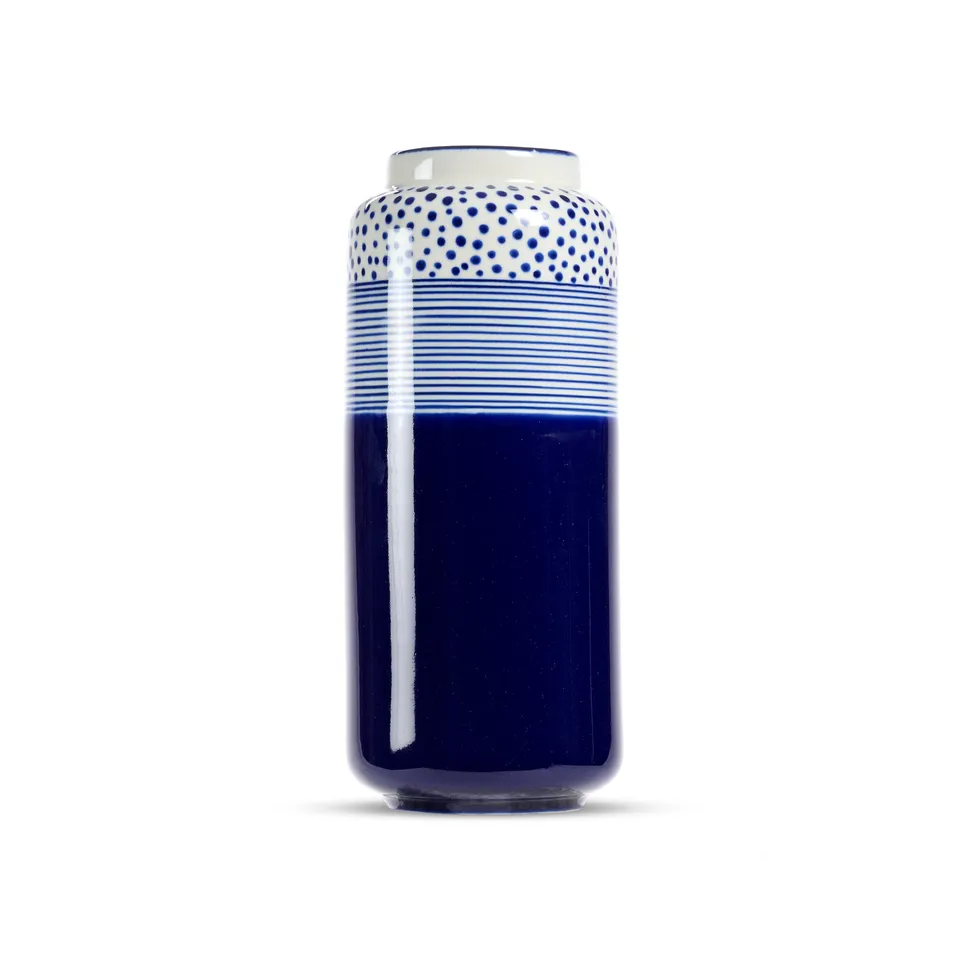 On Earth Cooperative Collection Dot Stripes vaso ceramica blu 30 cm