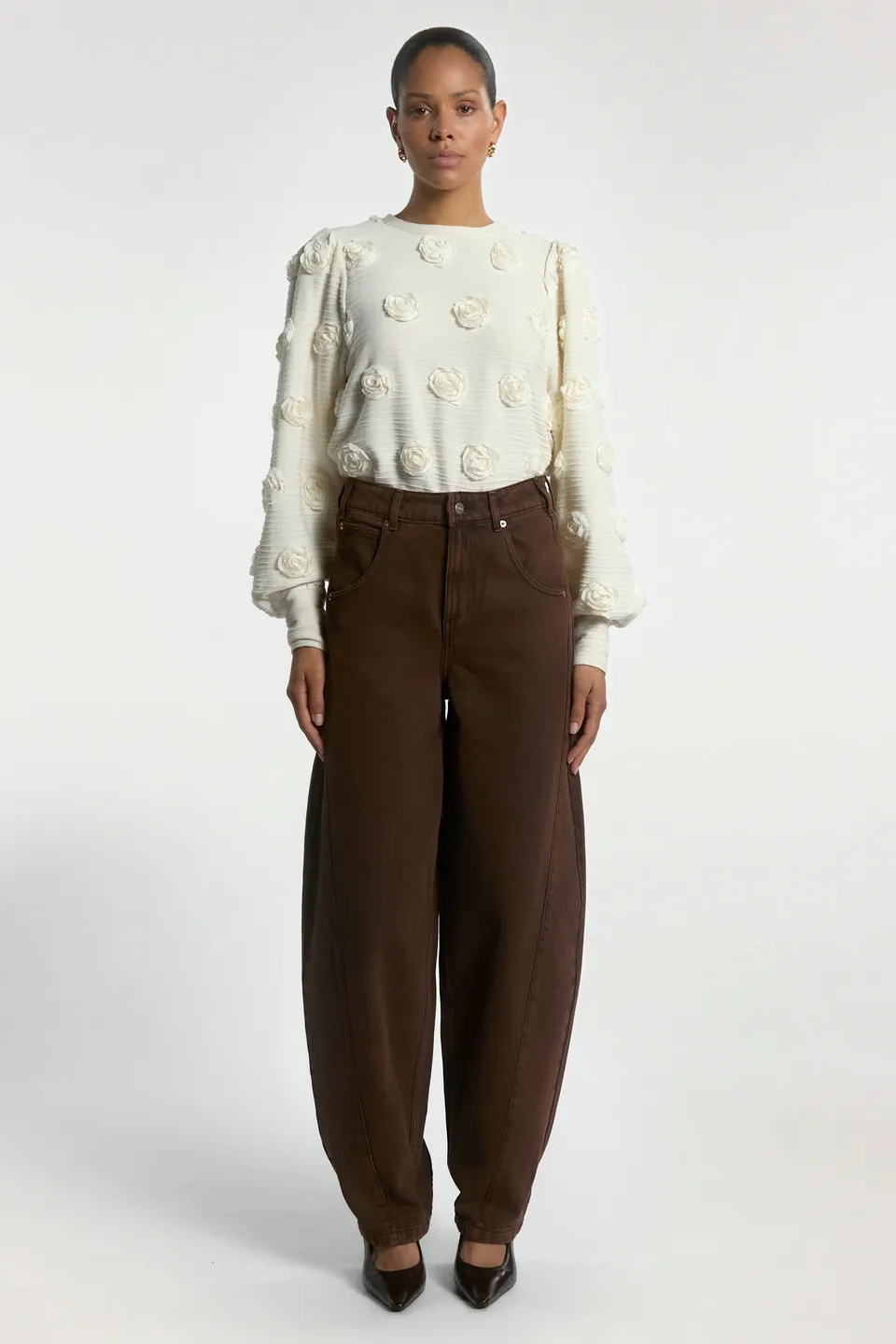 Aaiko Daley jeans barrel marrone scuro vita alta