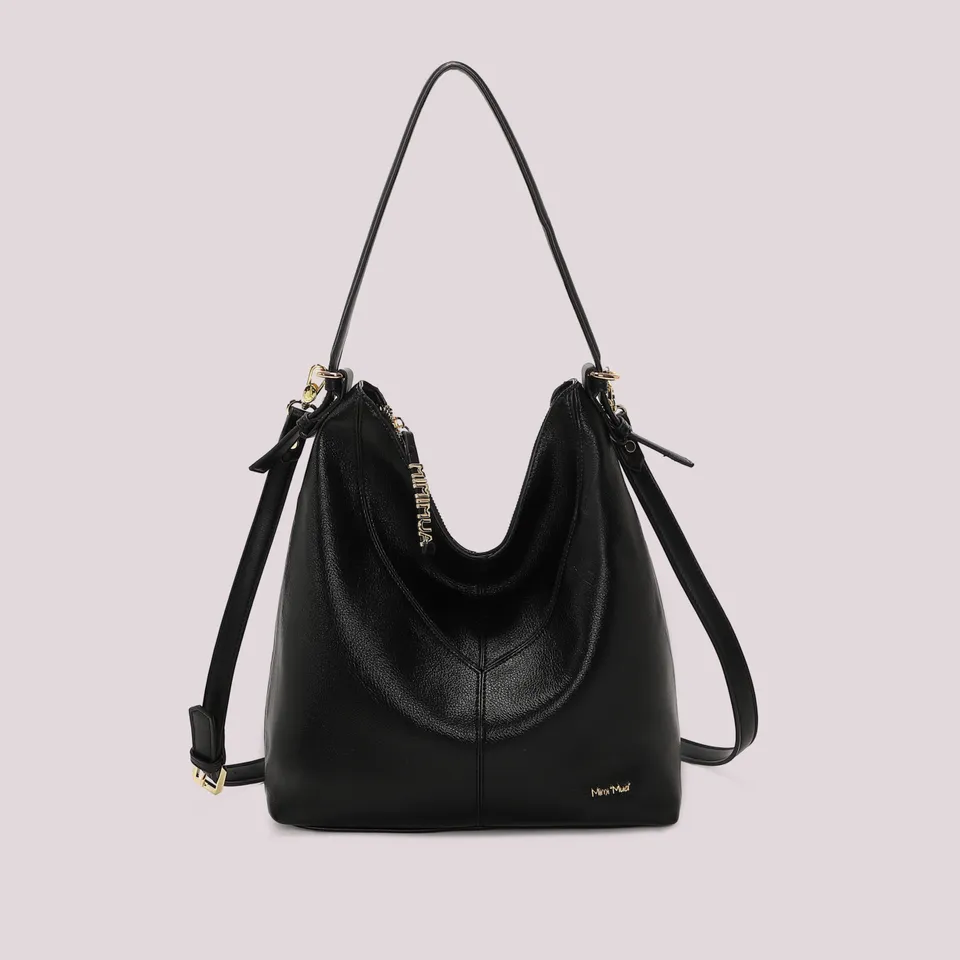 Mimi Mua Borsa Sacca Lettere Zip Nera 30cm