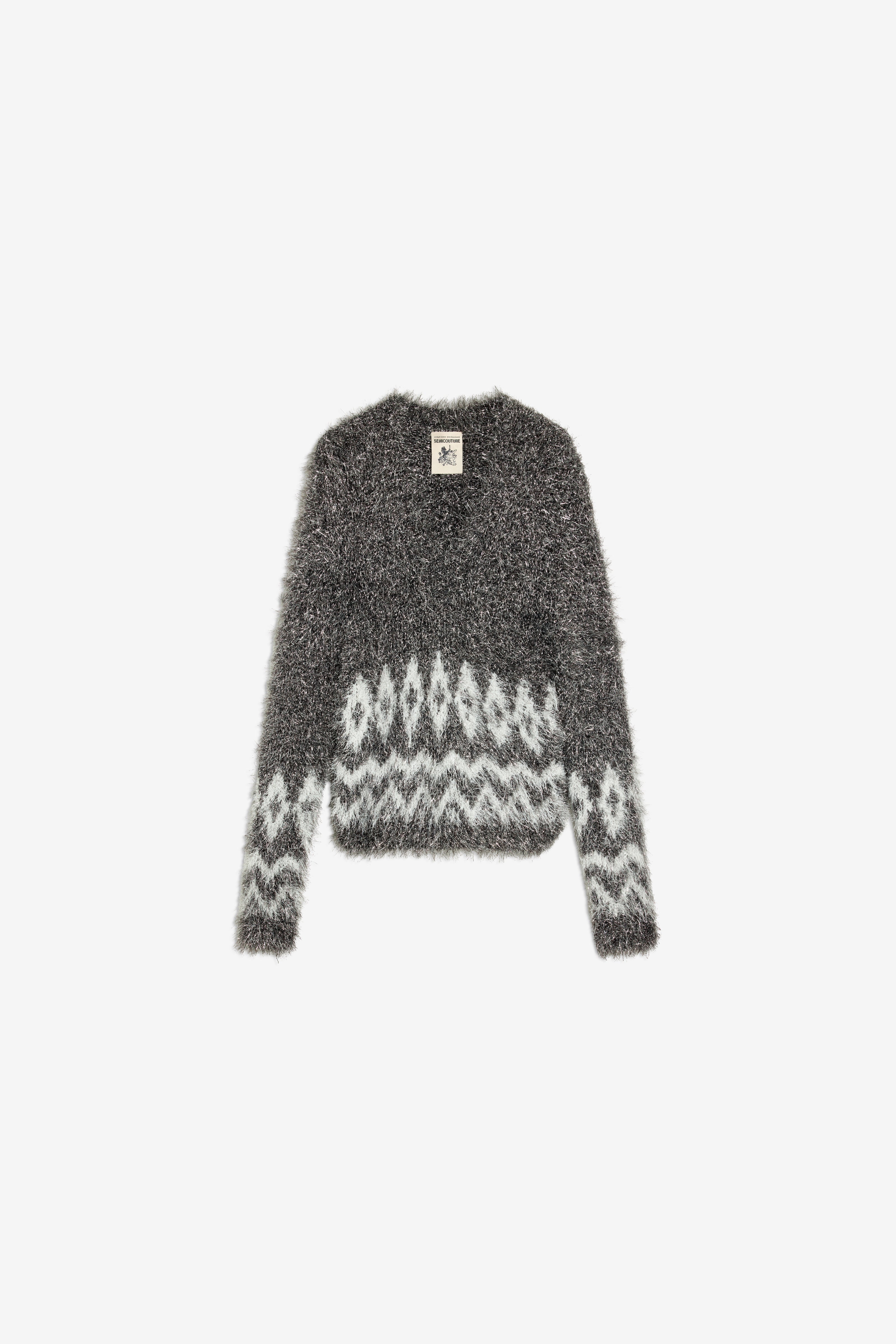 Semicouture Tisha Maglia Scollo V Jacquard Grafite