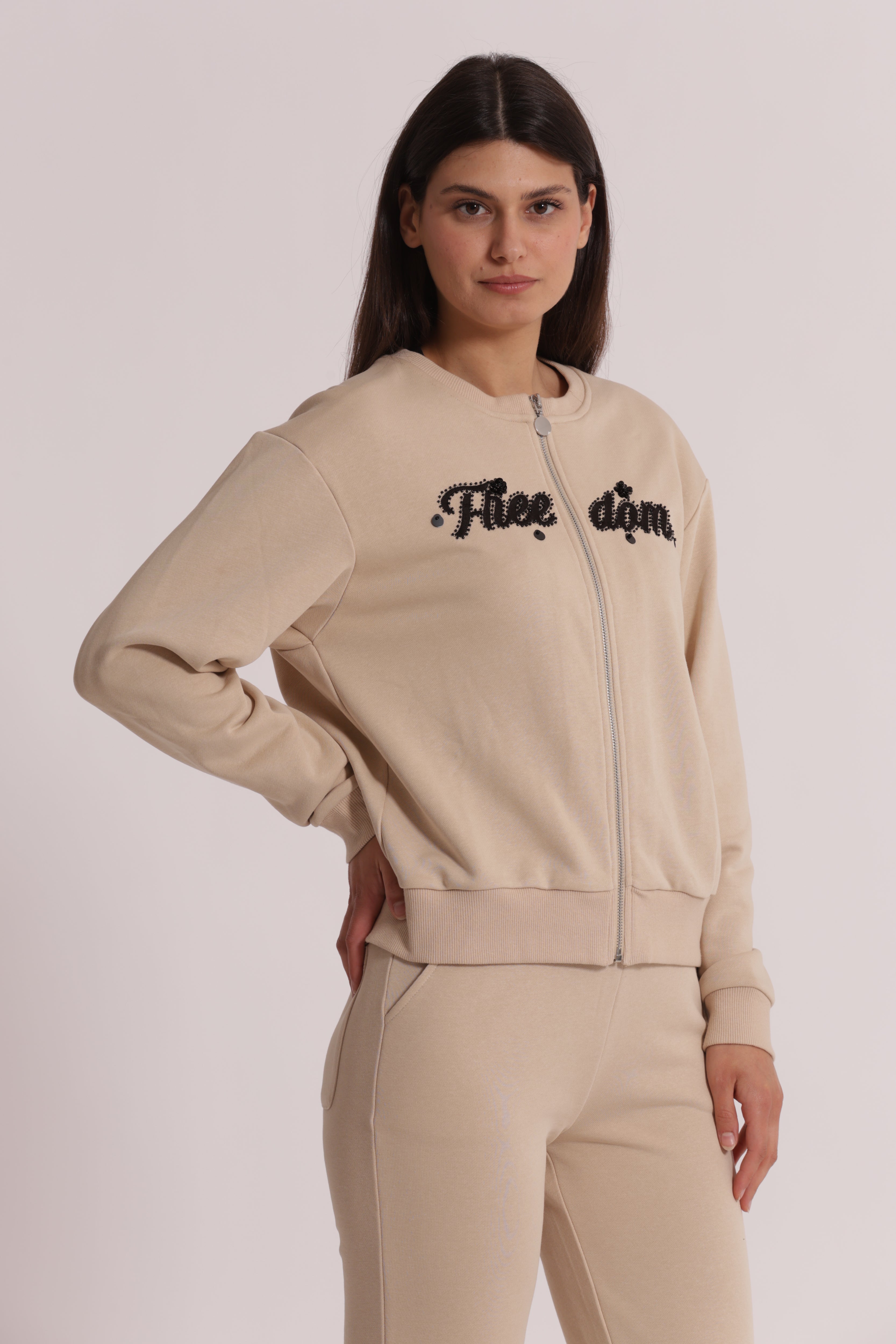 Mimi Mua Freedom Felpa con Zip Beige Cotone