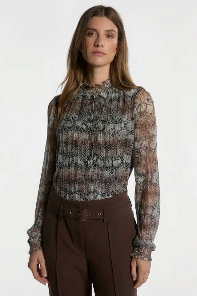 Aaiko Tory top pitonato marrone plissettato eleganti