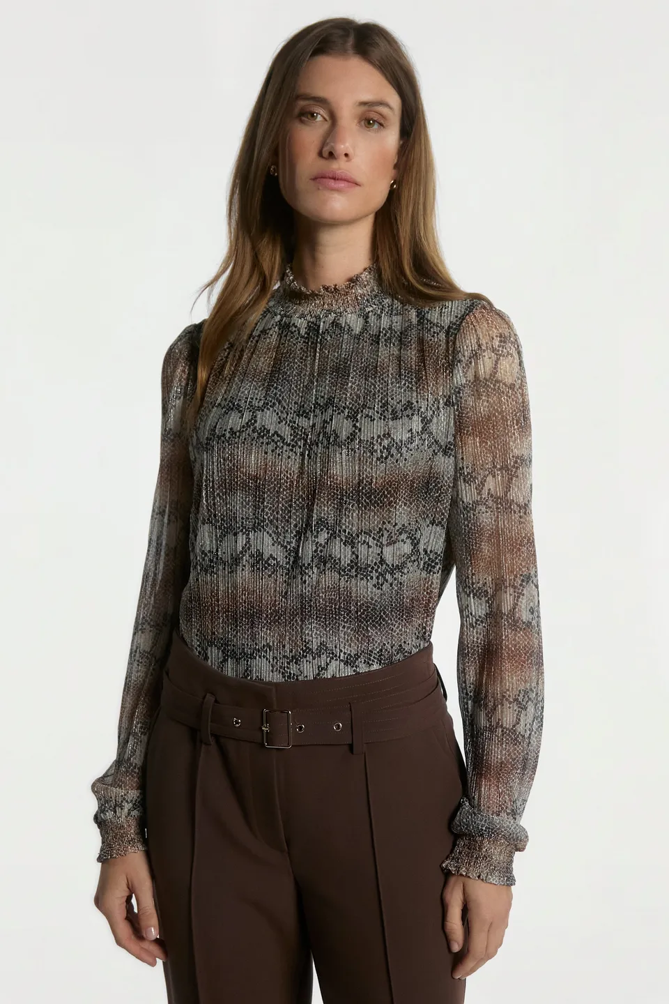 Aaiko Tory top pitonato marrone plissettato eleganti
