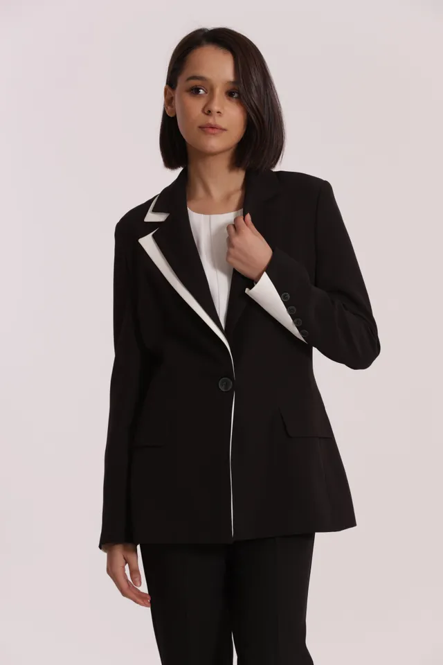 Mimi Mua giacca dettagli bicolor nero bianco