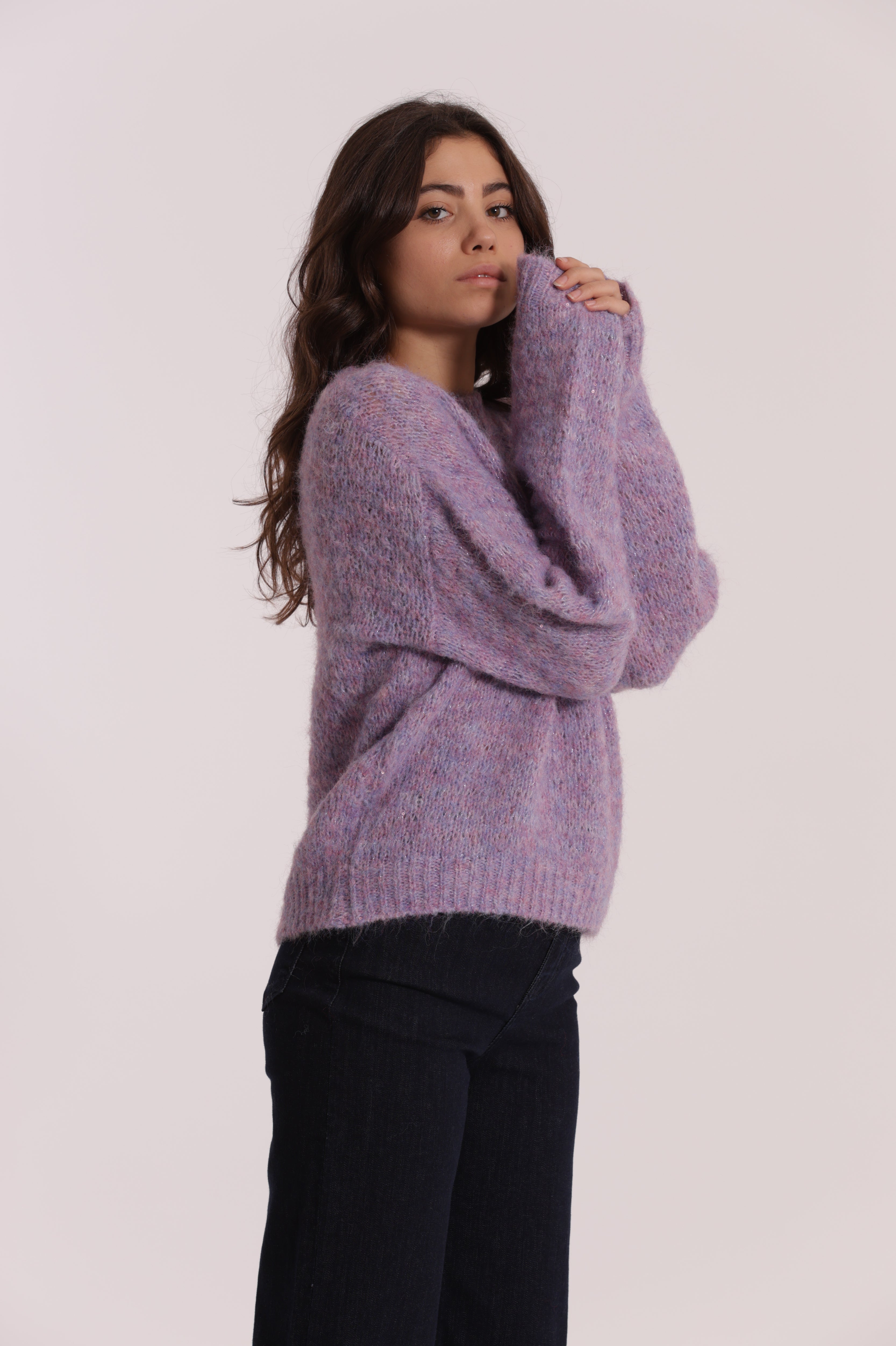 Mimi Mua Maglia Scollo Tondo Paillettes Malva