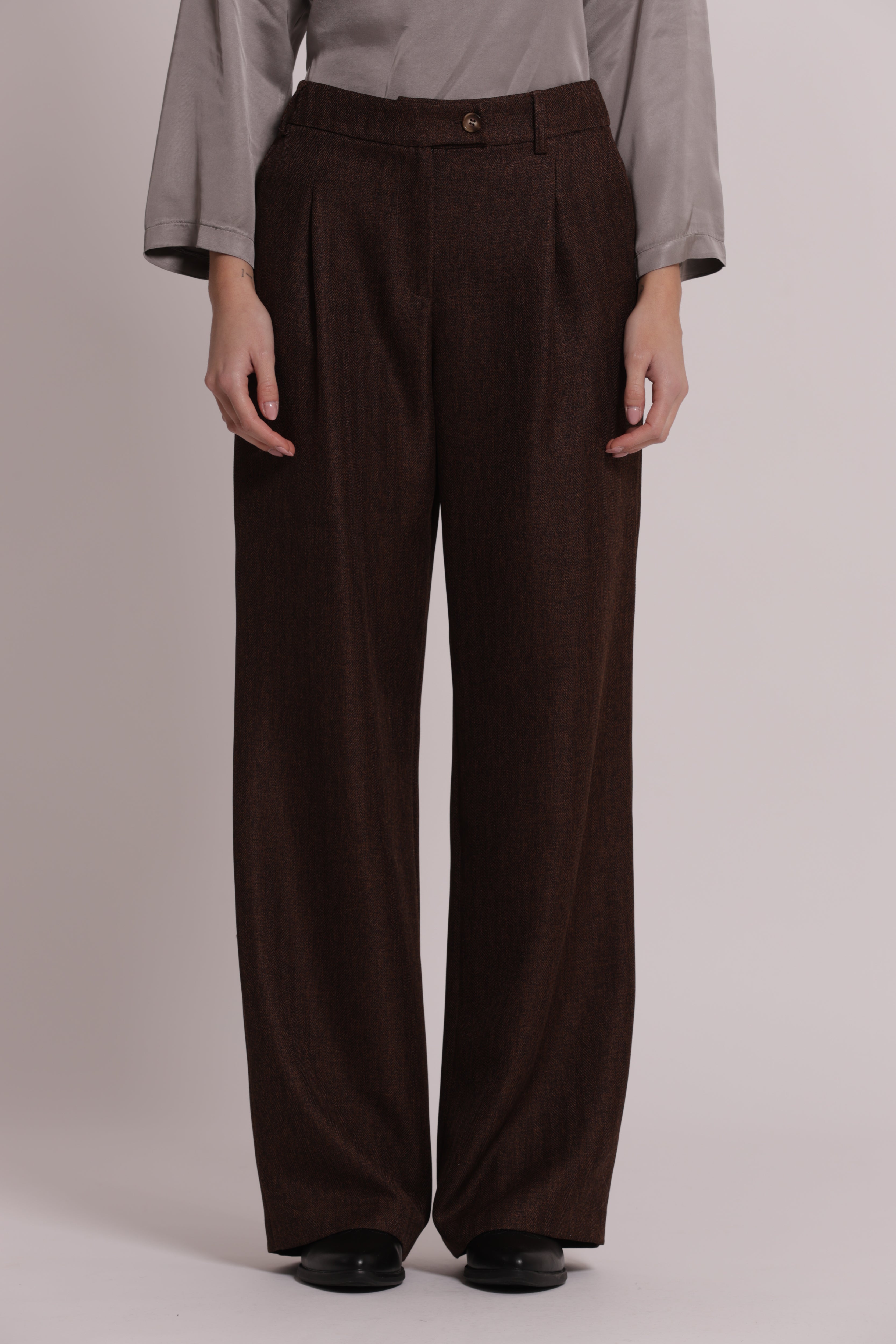 Mimi Mua Pantalone Palazzo Tweed Spigato Moro