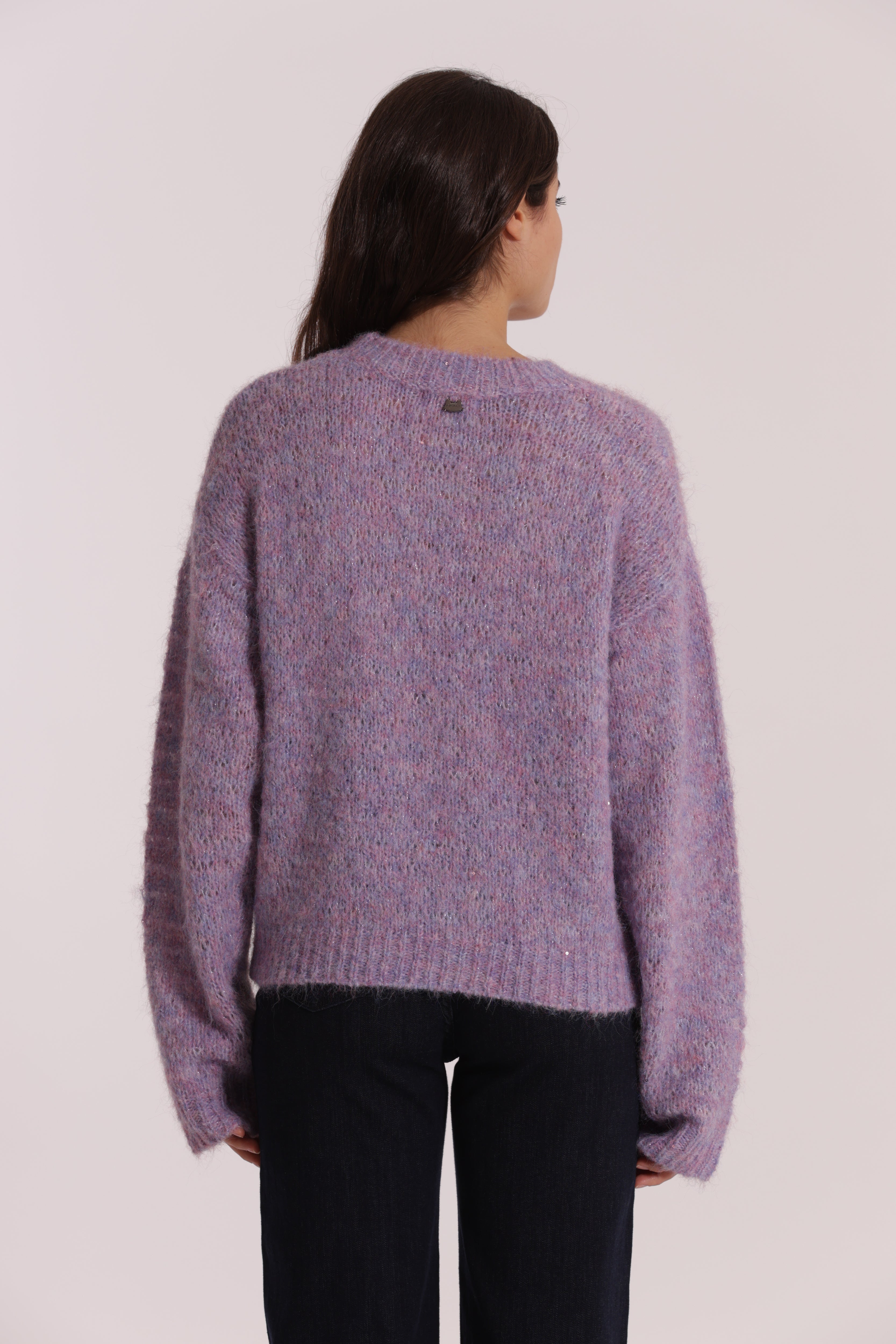 Mimi Mua Maglia Scollo Tondo Paillettes Malva