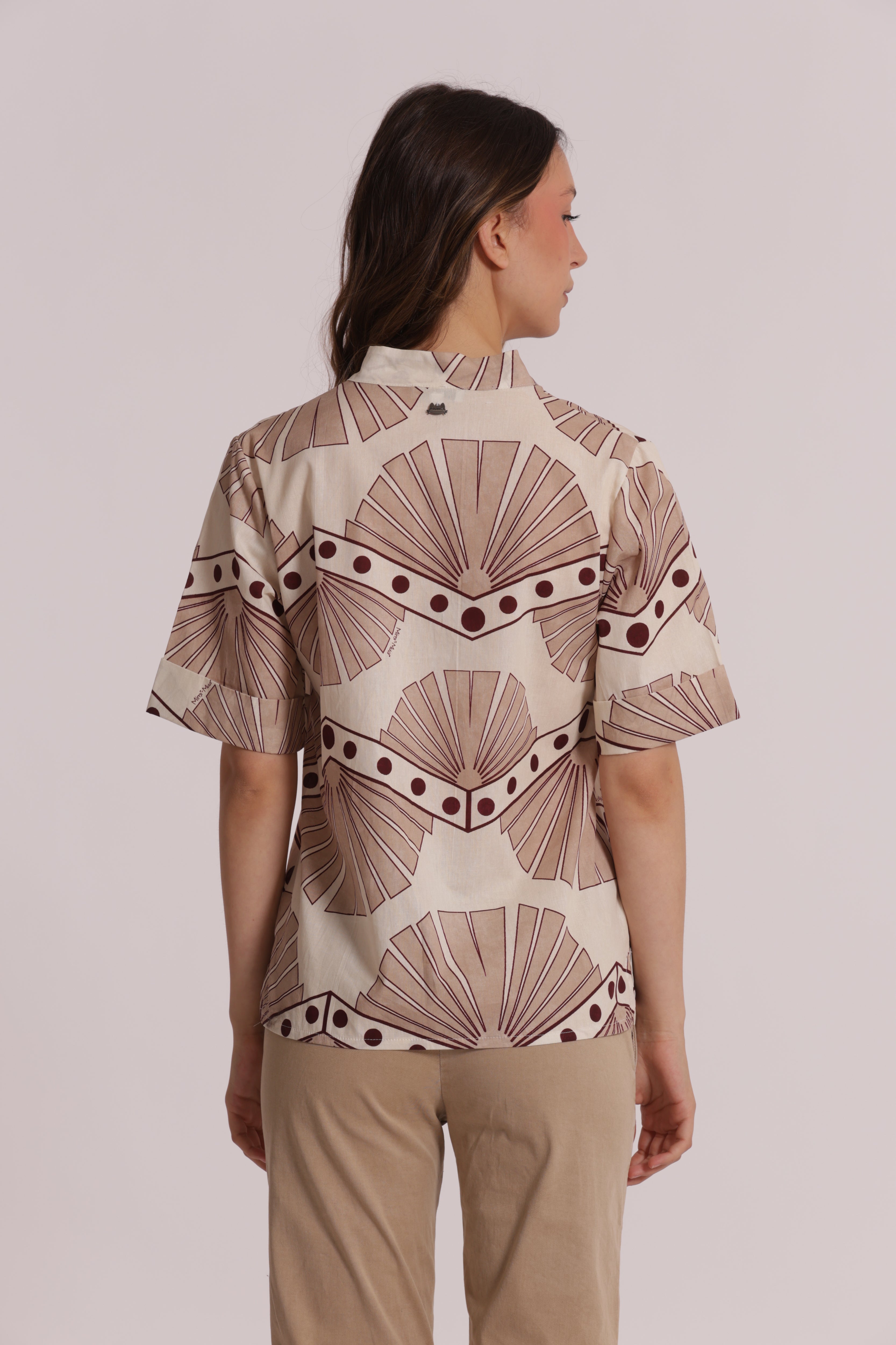 Mimi Mua A Maniche Corte in Fantasia Blusa Panna Cotone