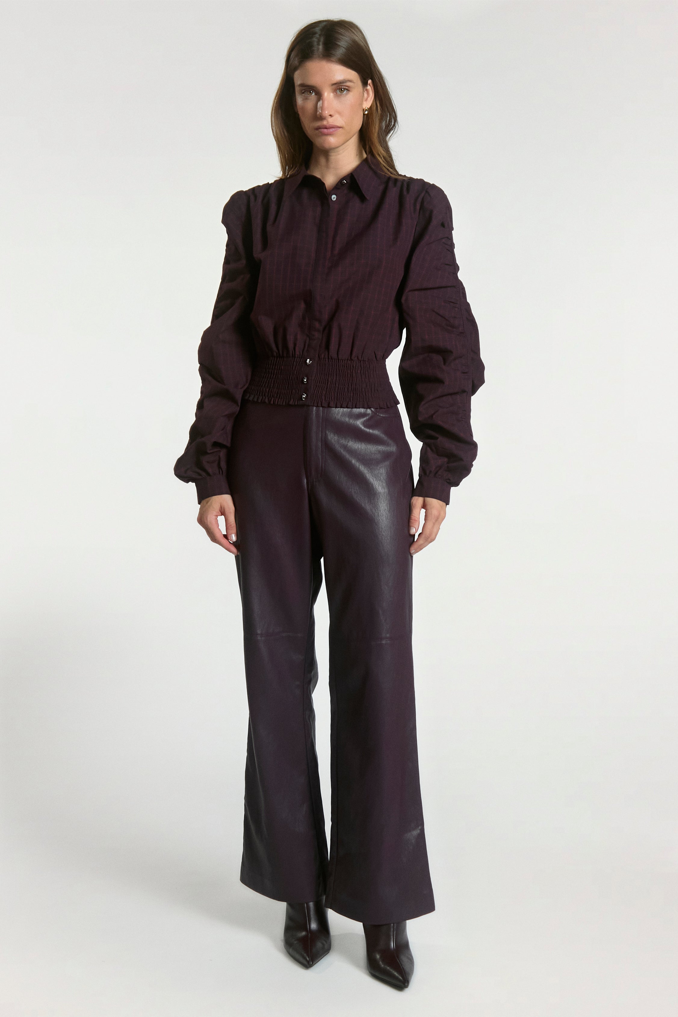 Aaiko Beaudine camicia nera quadri smock
