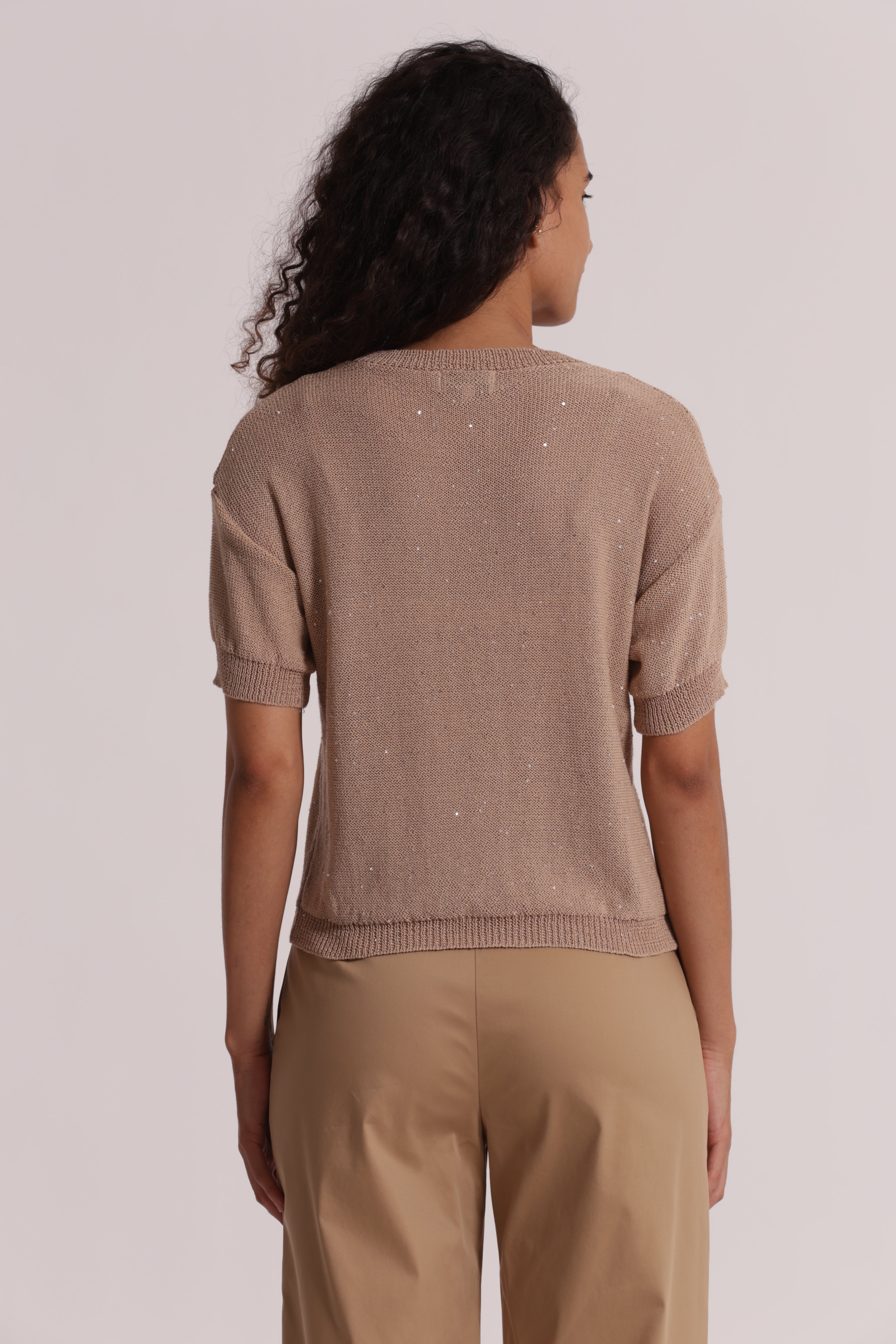 Mimi Mua Maglia Paillettes Trasparente Nero Maniche Corte