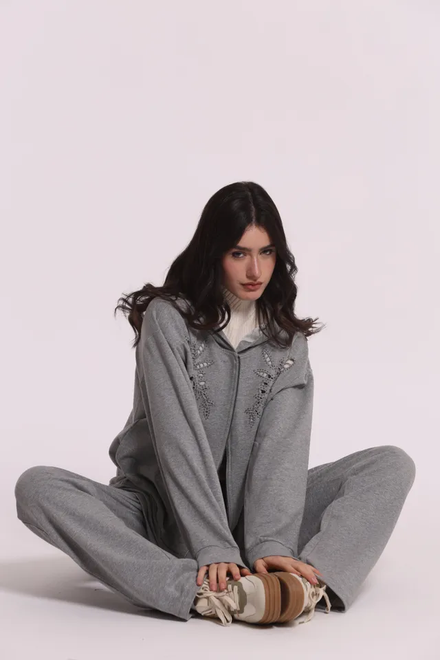 Mimi Mua Felpa con Zip Dettagli Traforati e Strass Nero