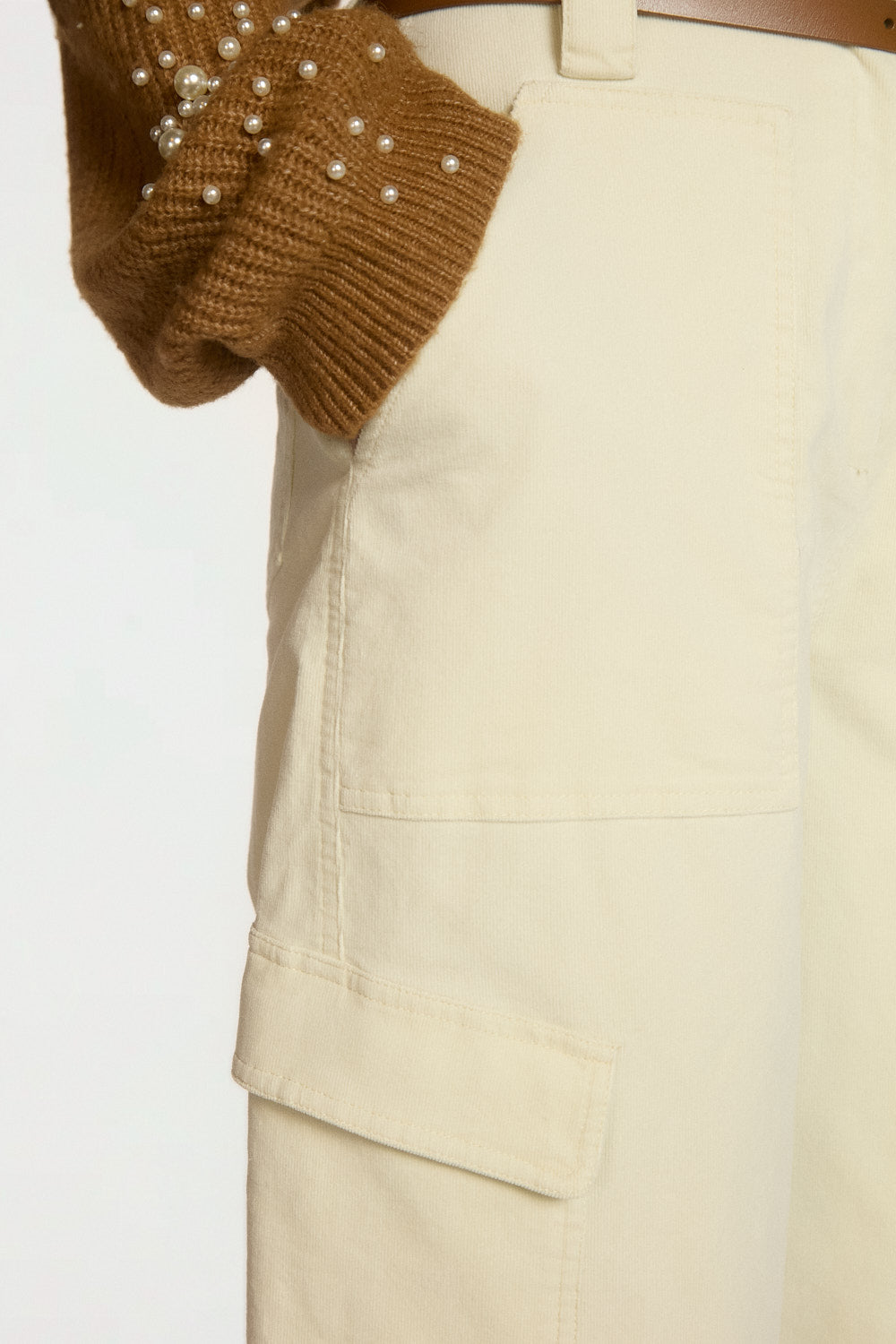 Aaiko Joshua pantaloni crema velluto cargo