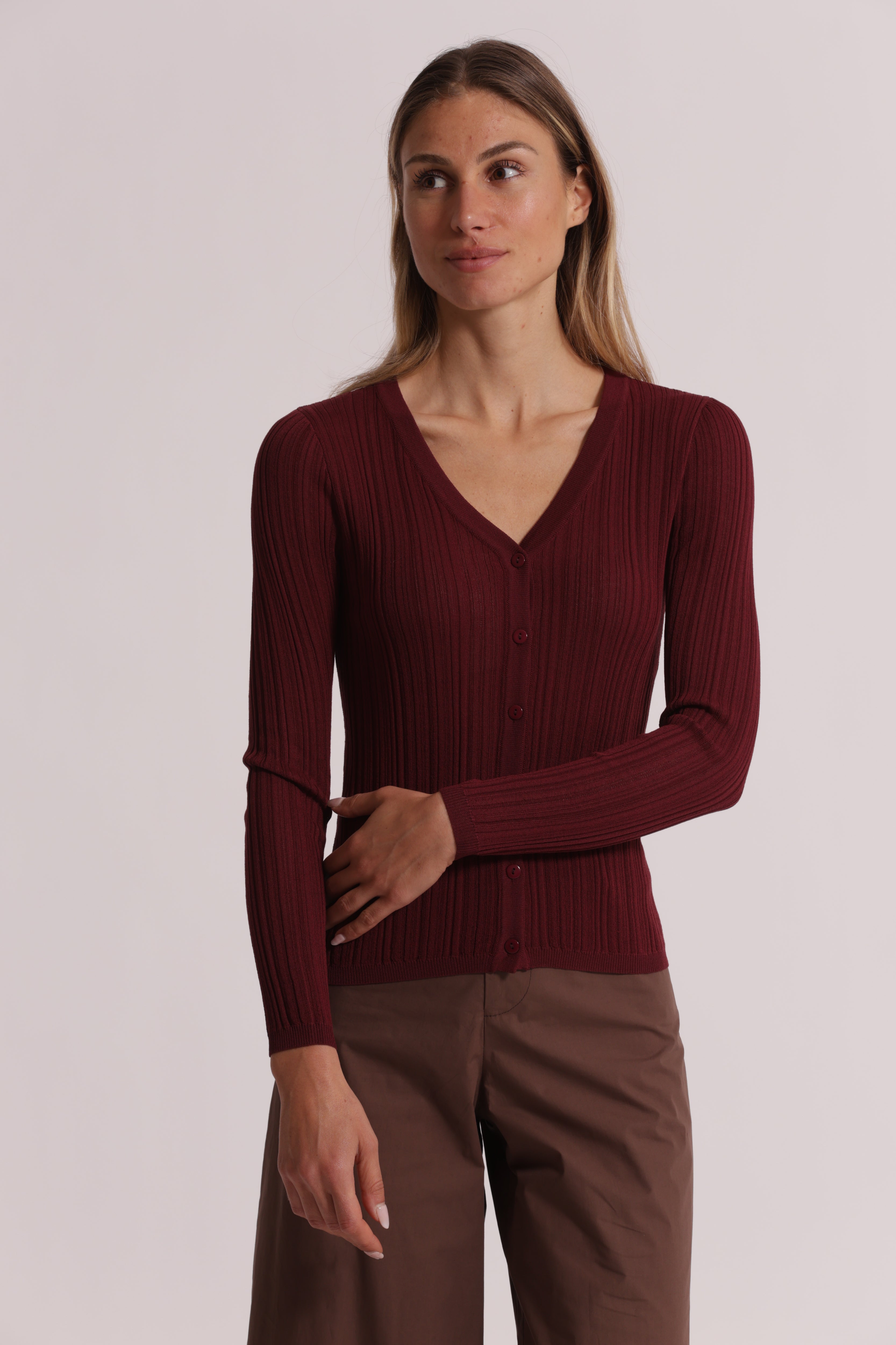 Mimi Mua Cardigan Costine Bottoni Panna