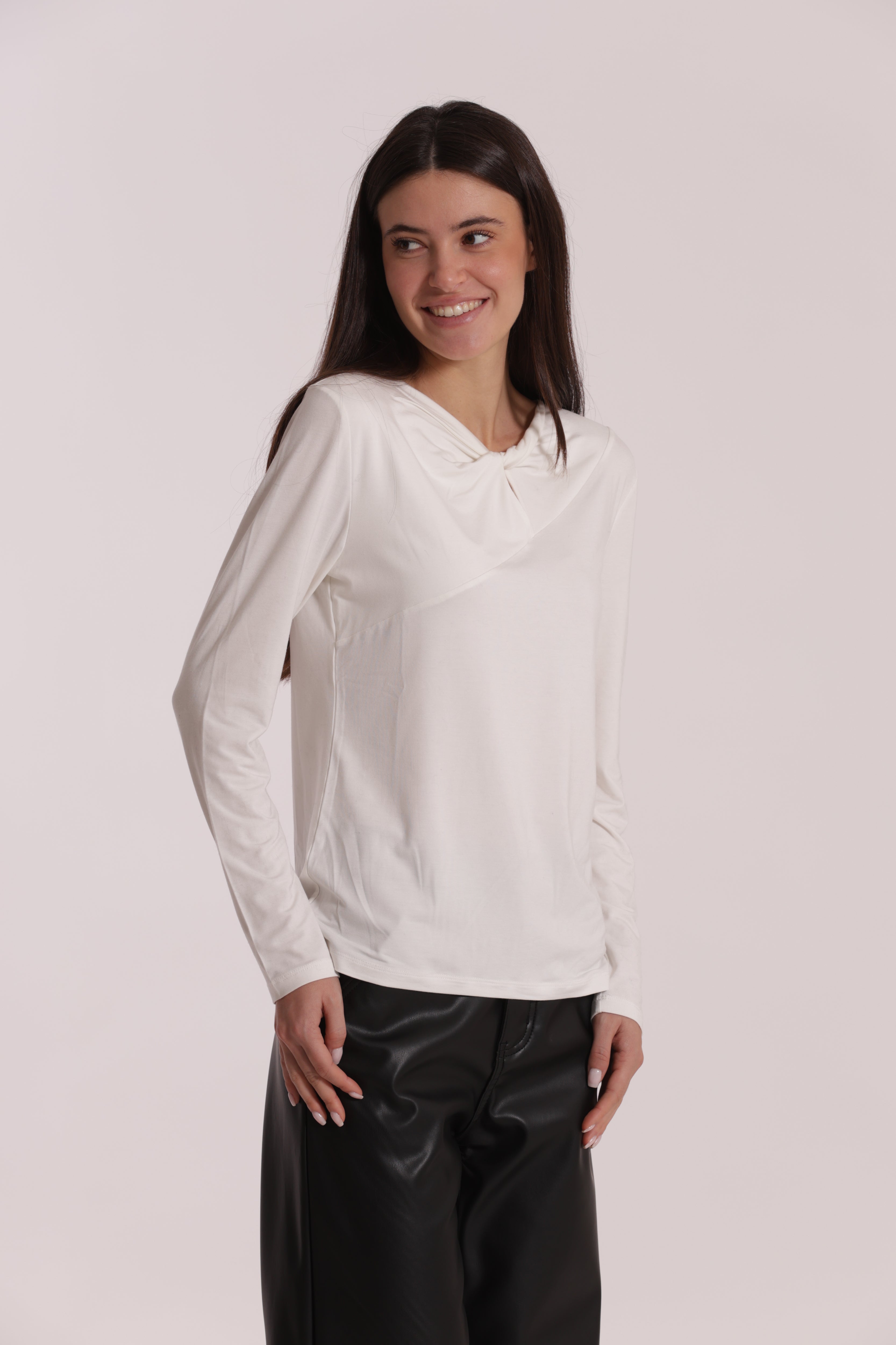 Mimi Mua T-Shirt Nodo Davanti Bianca Cotone