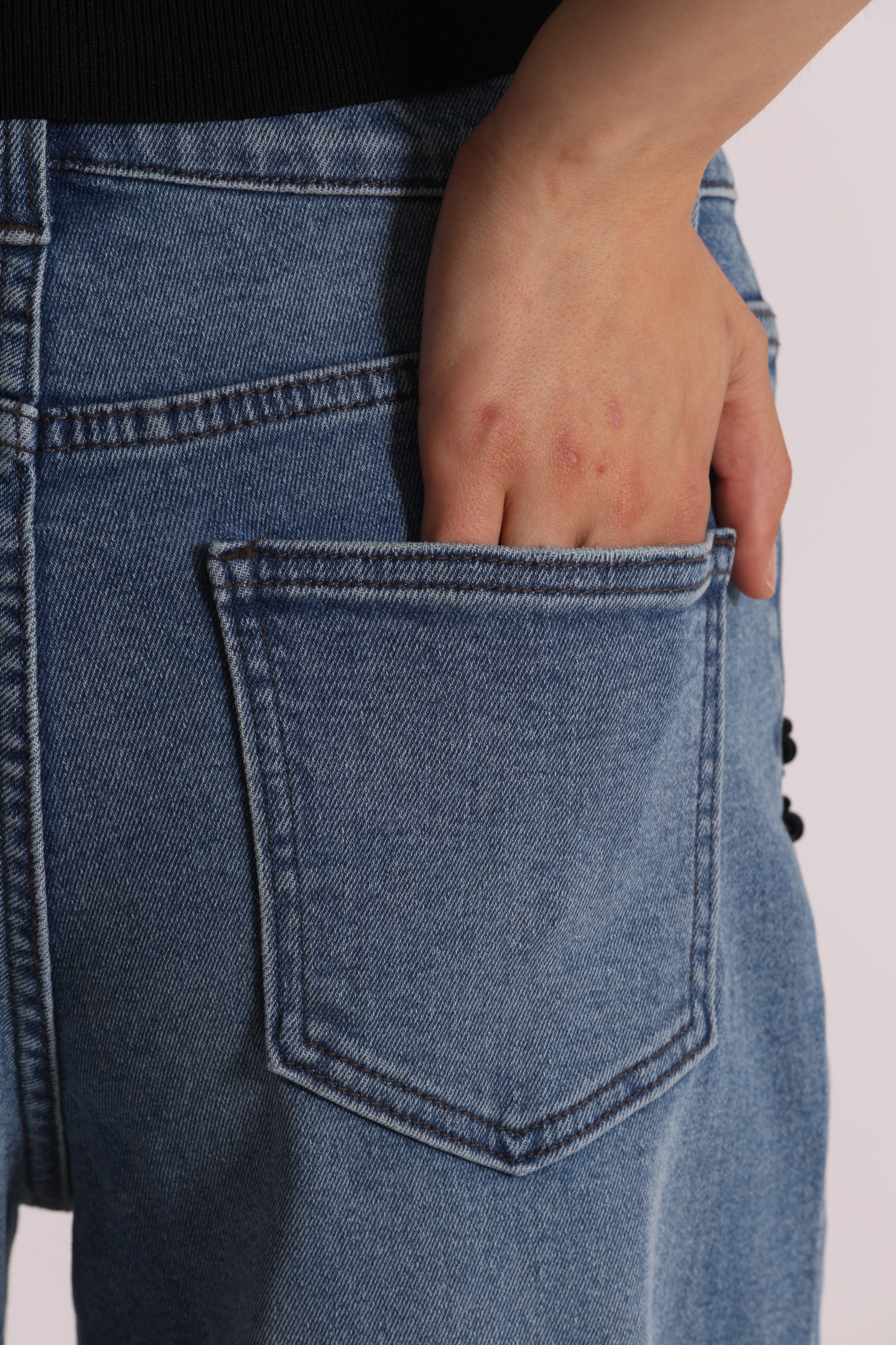 Mimi Mua Jeans Palazzo Fiori Cotone Blu Medio