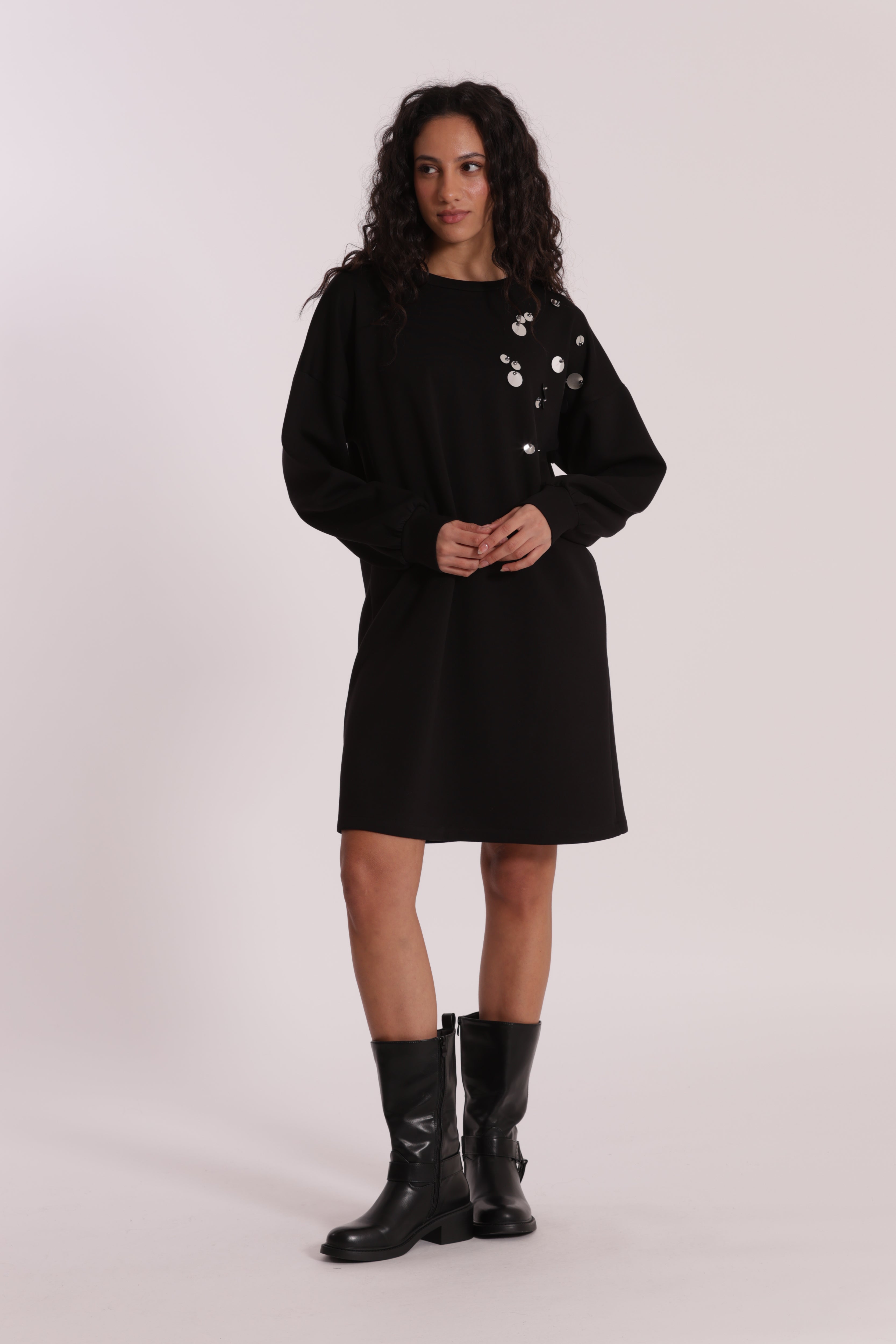 Mimi Mua Abito Corto Neoprene Paillettes Nero
