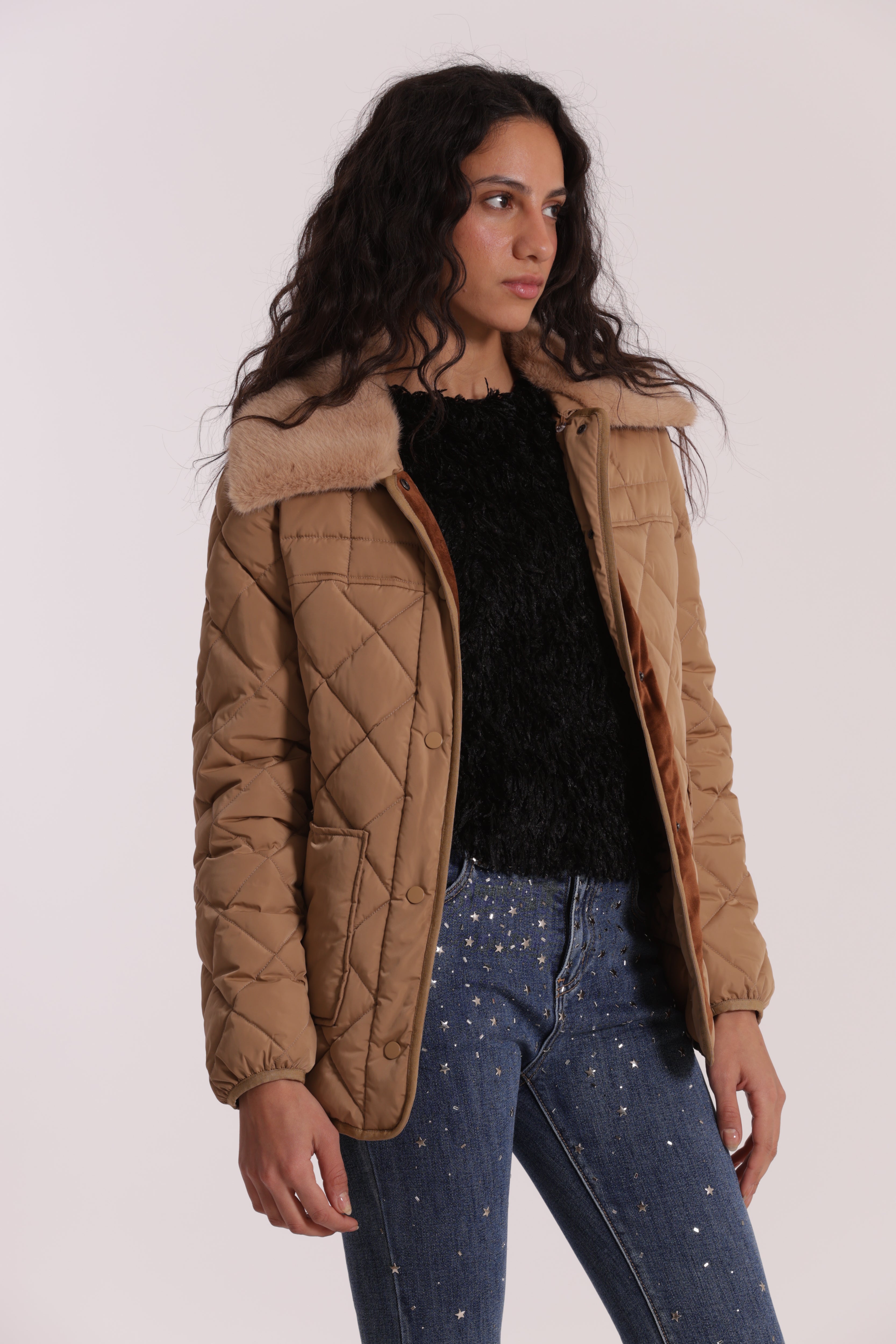 Mimi Mua Pelliccia piumino corto donna con cintura