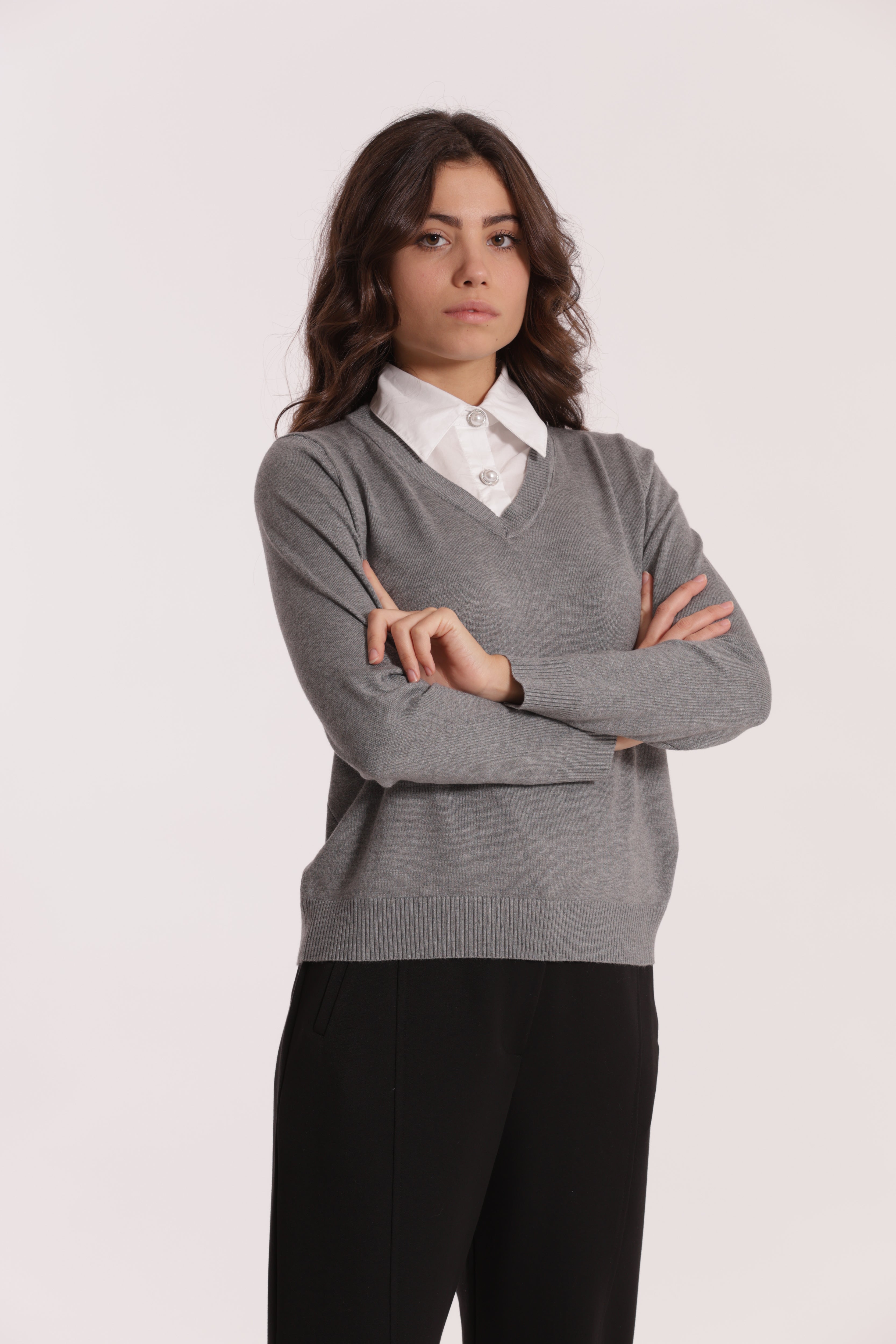 Mimi Mua maglia colletto camicia nero viscosa