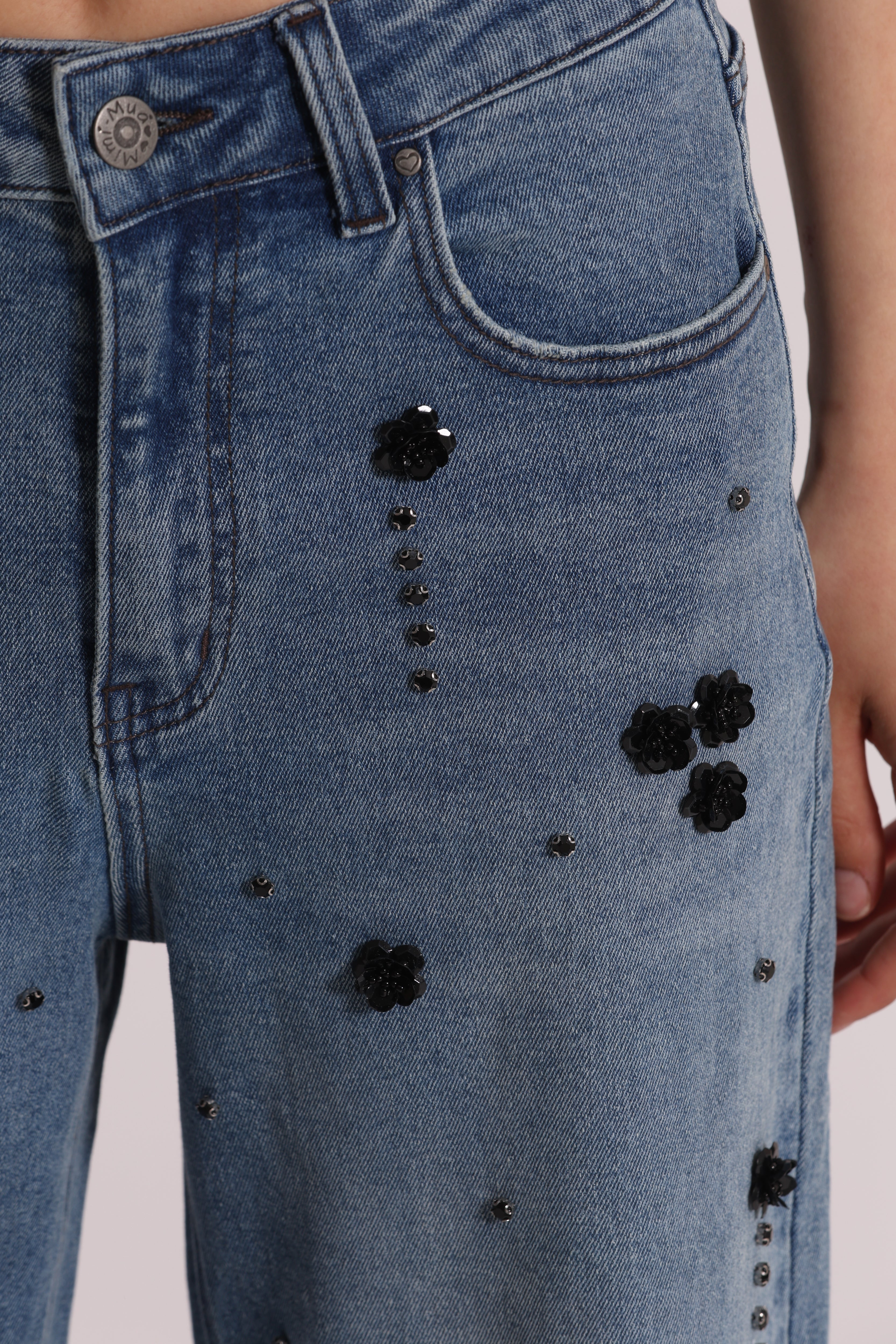 Mimi Mua Jeans Palazzo Fiori Cotone Blu Medio