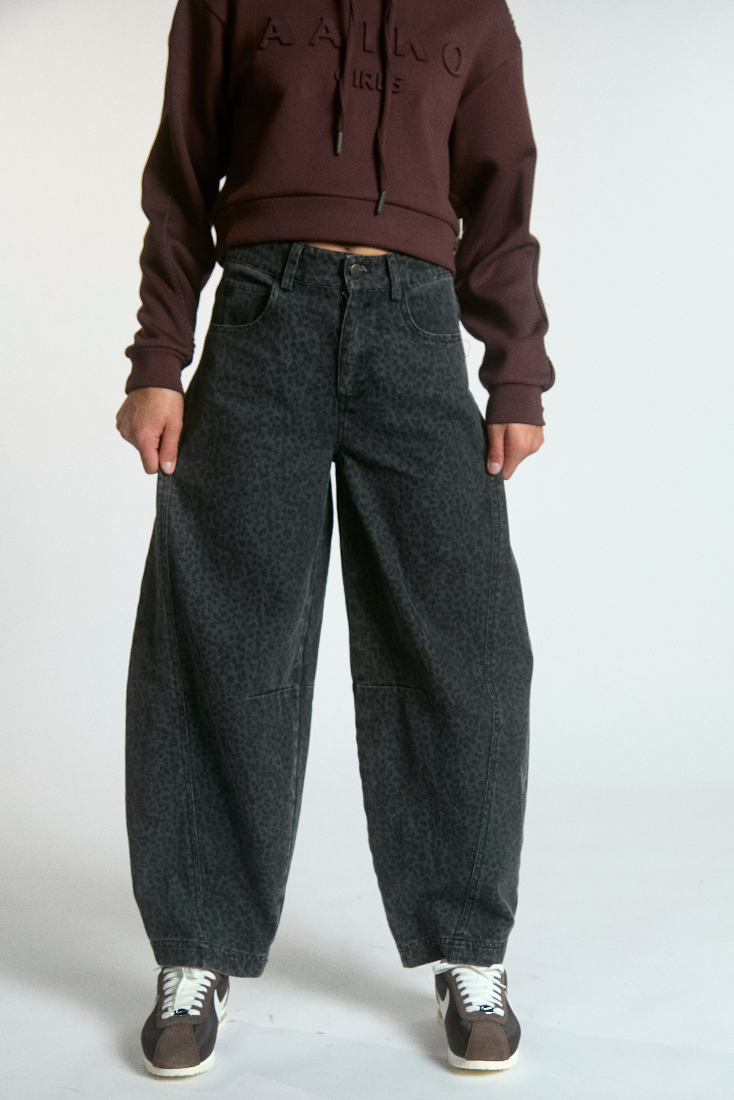 Aaiko Quinn jeans barrel grigio antracite animalier