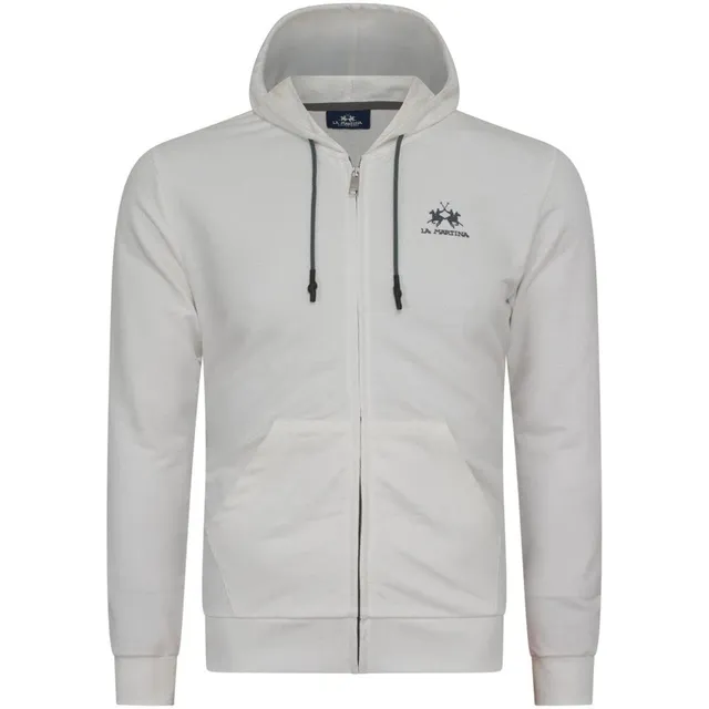 La Martina Felpa Bianca XL Cappuccio Zip Cotone