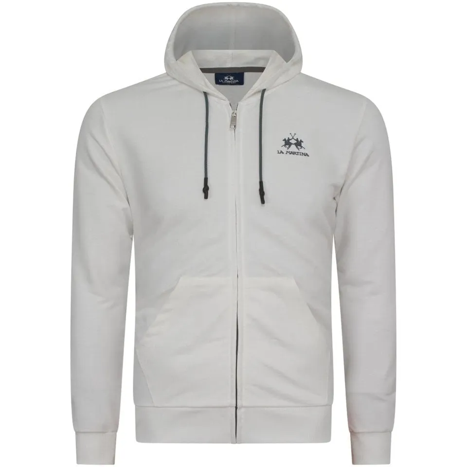 La Martina Felpa Bianca XL Cappuccio Zip Cotone