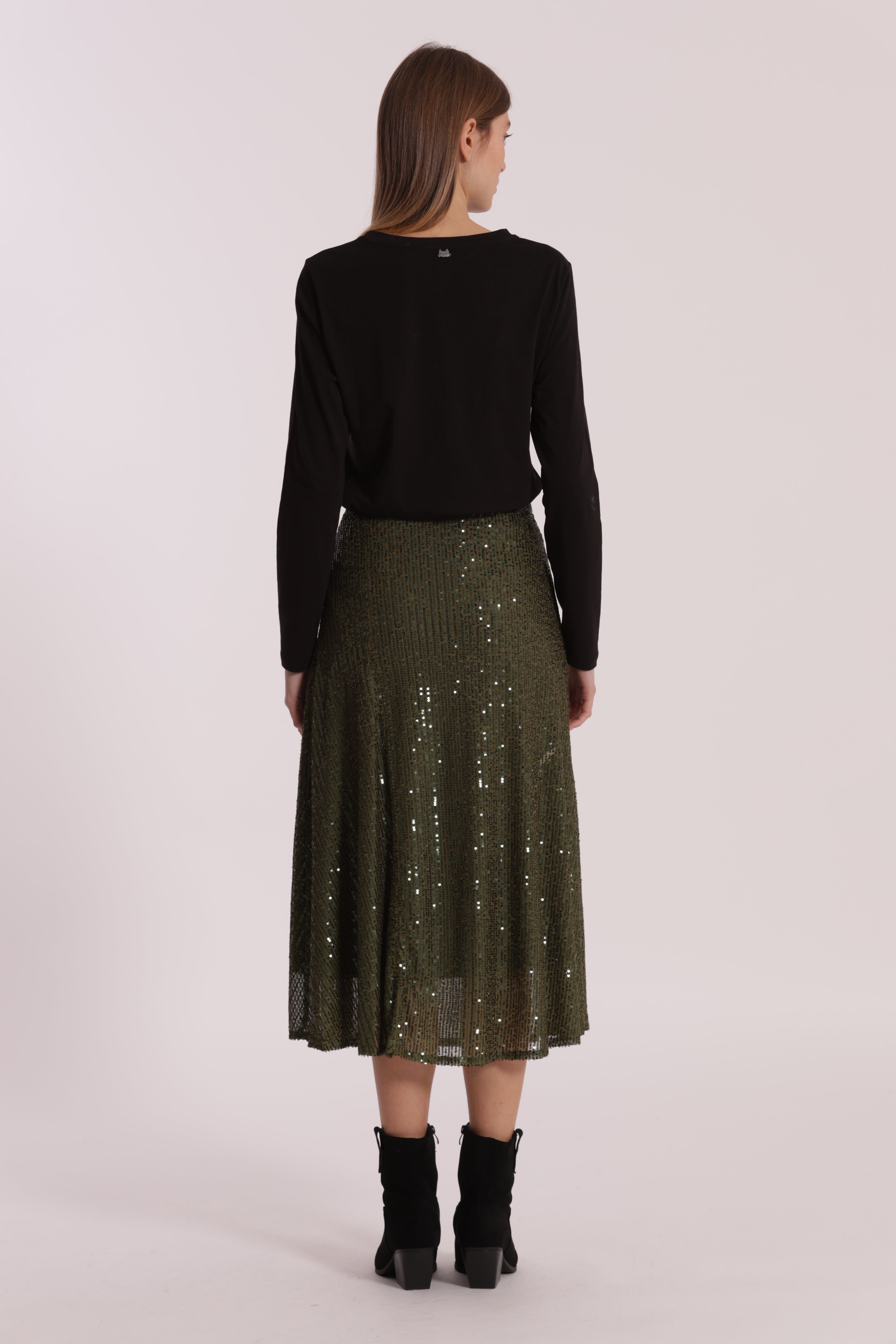 Mimi Mua Gonna Longuette in Paillettes Nero S Lucente
