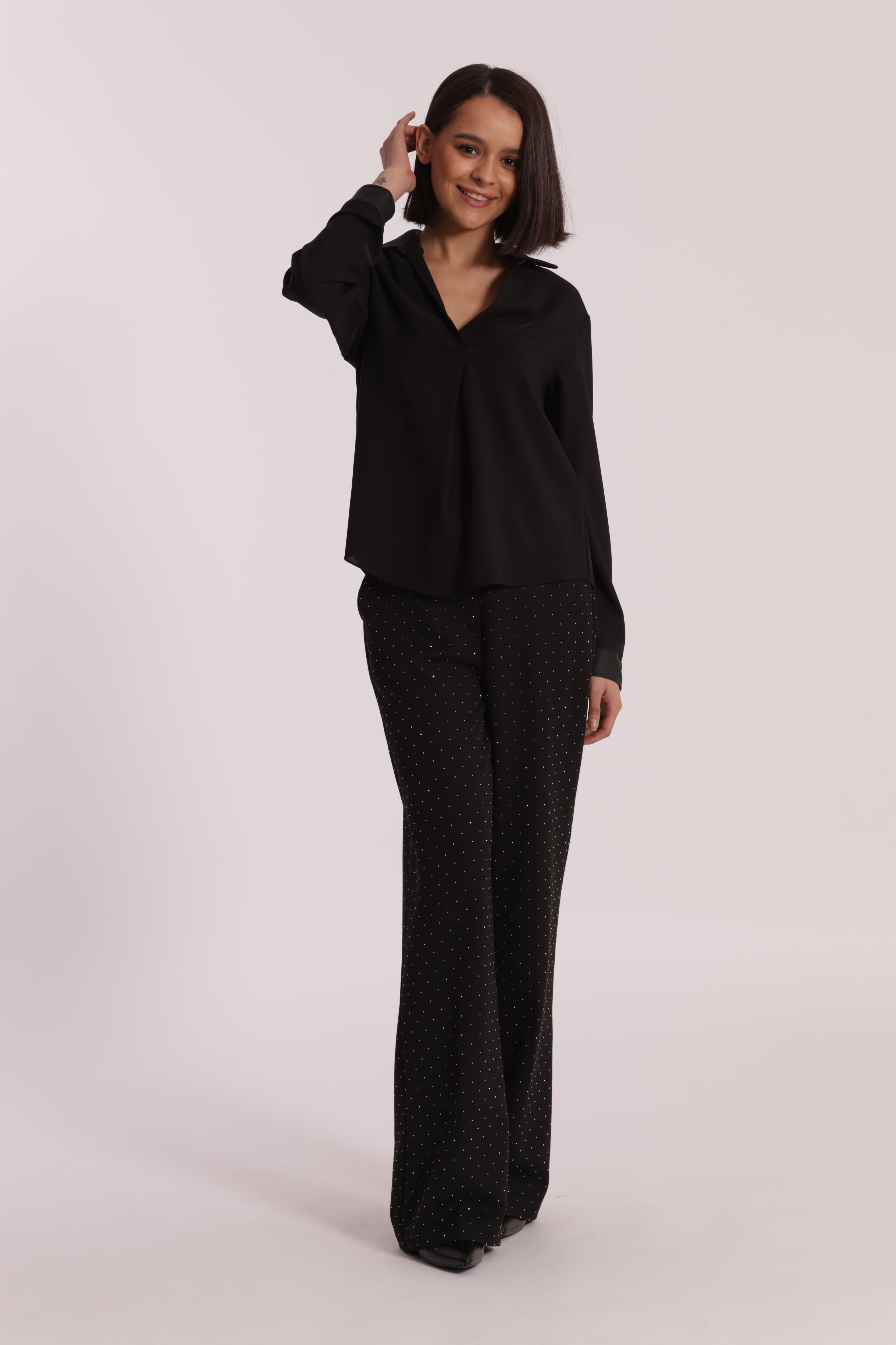 Mimi Mua pantalone palazzo strass nero