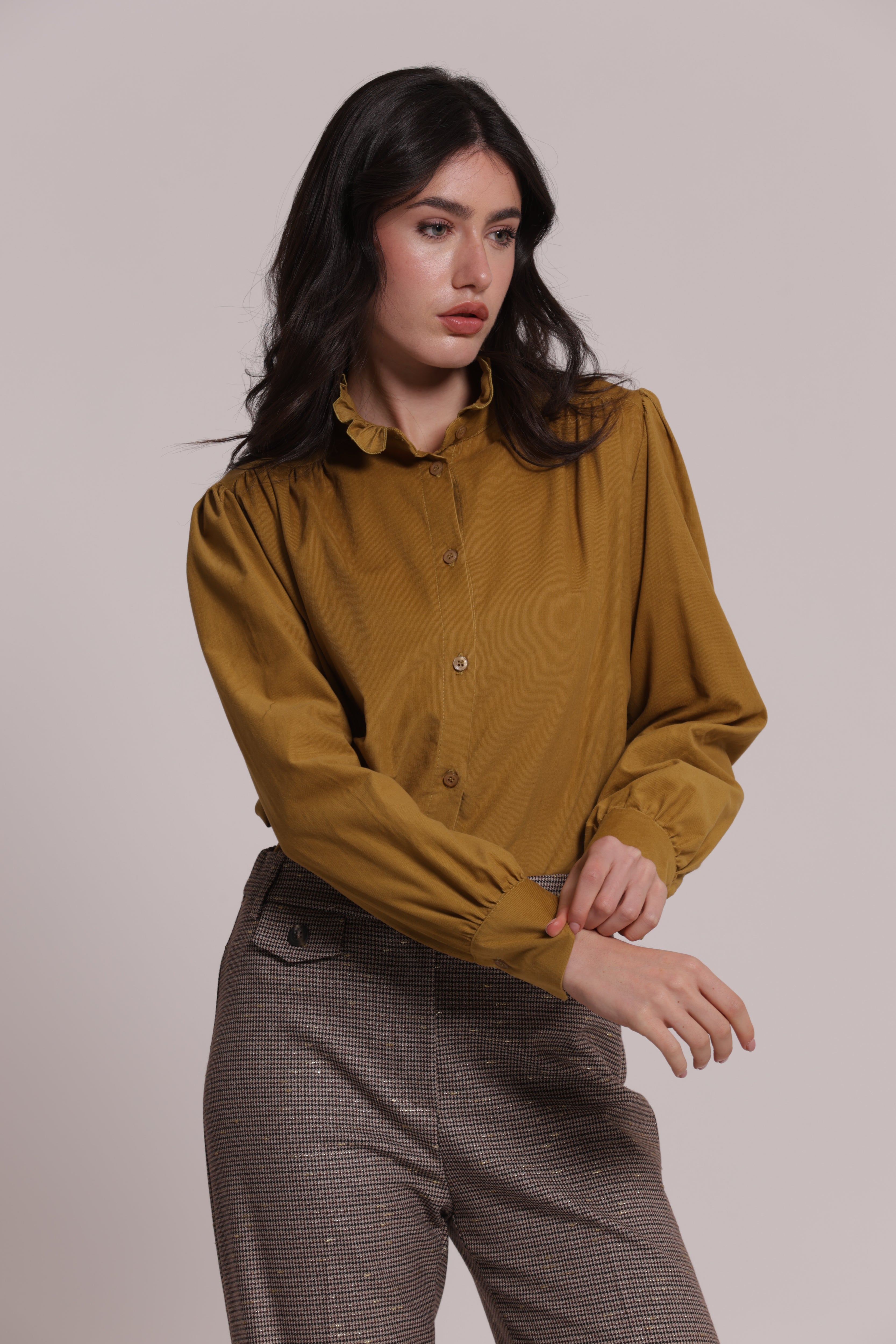 Mimi Mua Camicia Velluto Collo Alto Panna