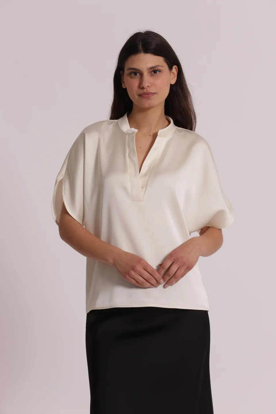 Mimi Mua Blusa Mezze Maniche Tulipano Nero S leggera