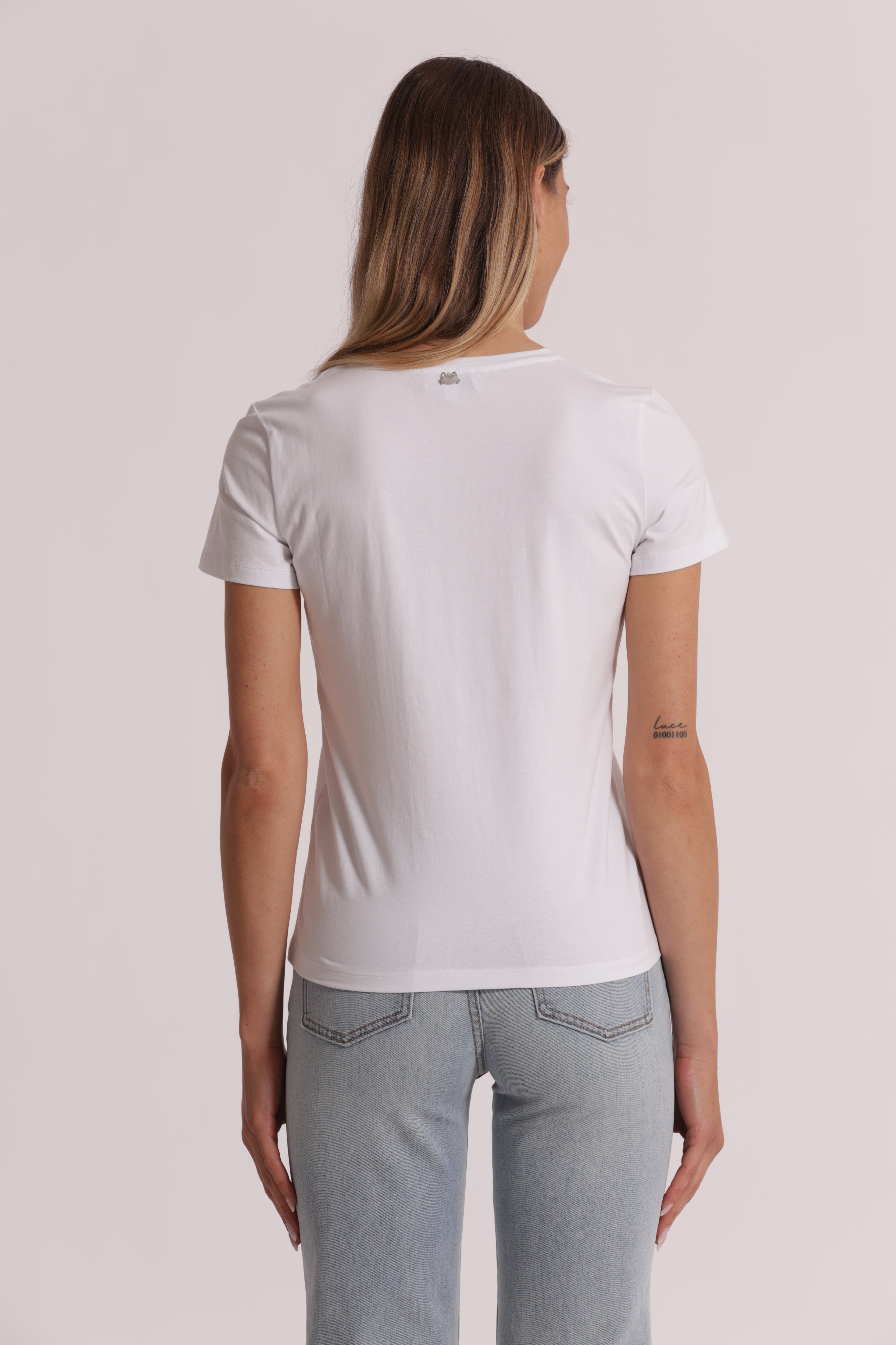 Mimi Mua T-Shirt Miss Gatto Zebrato Cotone Bianco