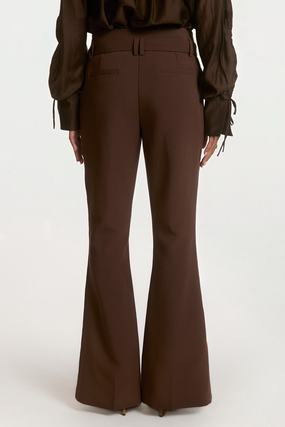 Aaiko Glenn Pantaloni Flare Marrone Fudge Vita Alta