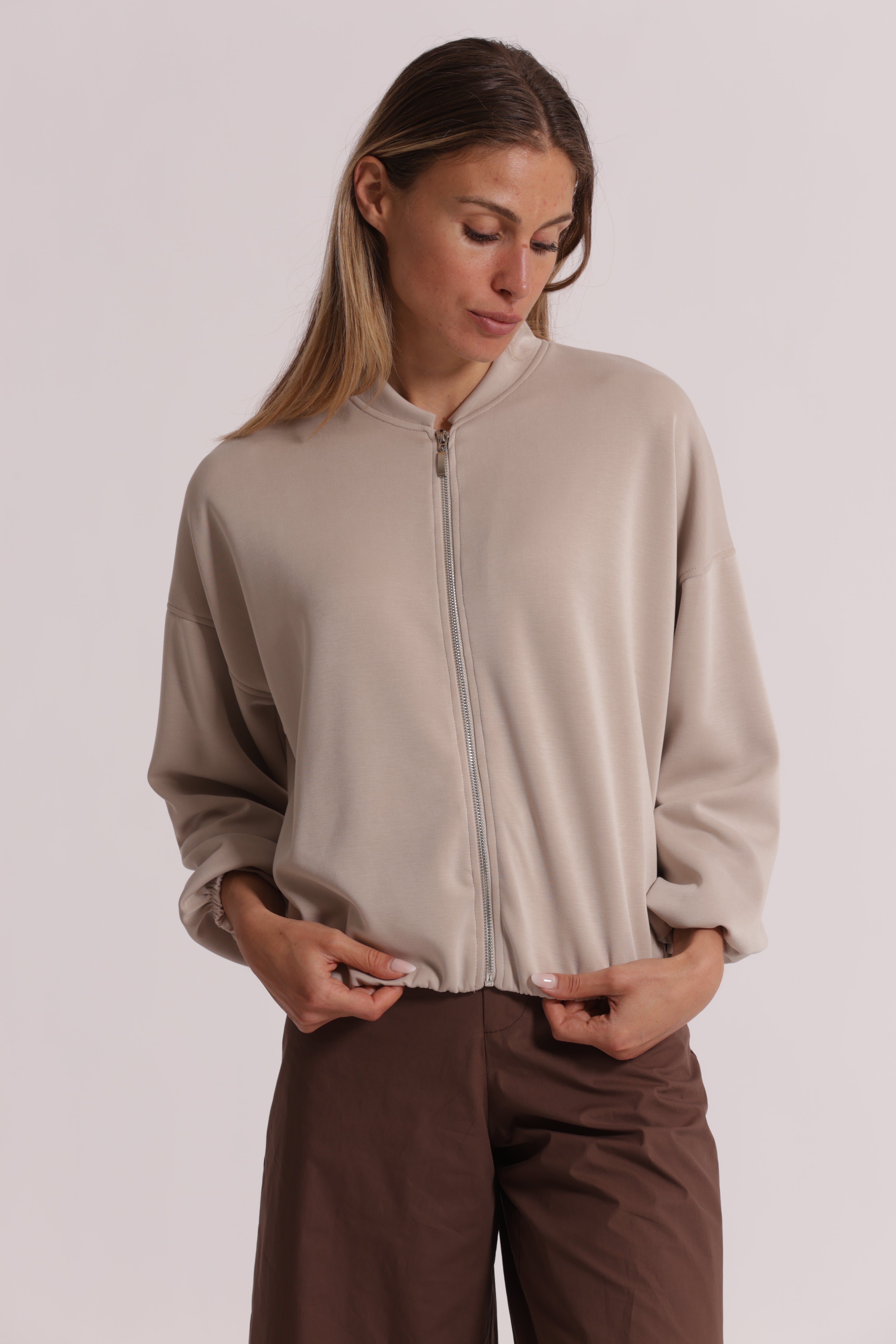 Mimi Mua Giacca con Zip Panna Elasticizzata