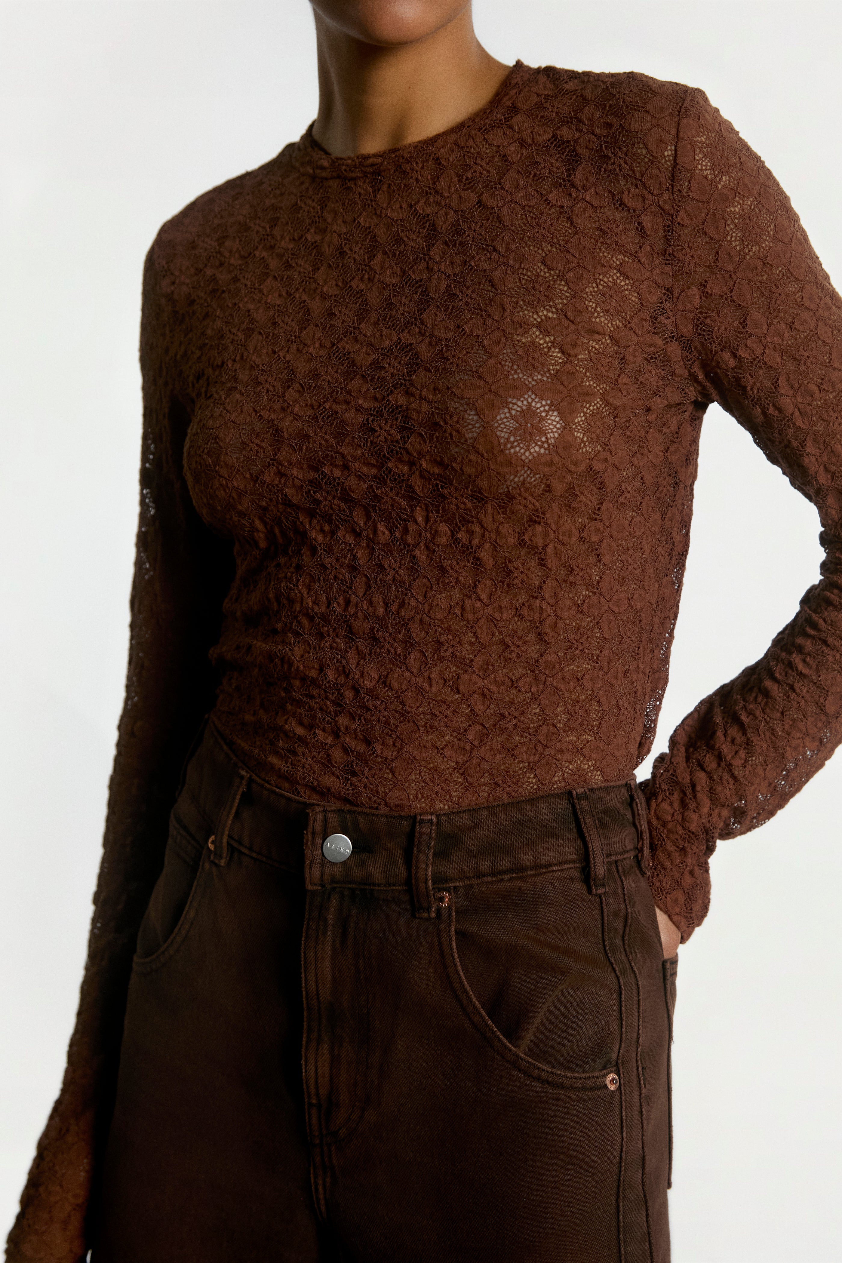 Aaiko Mason top pizzo floreale marrone