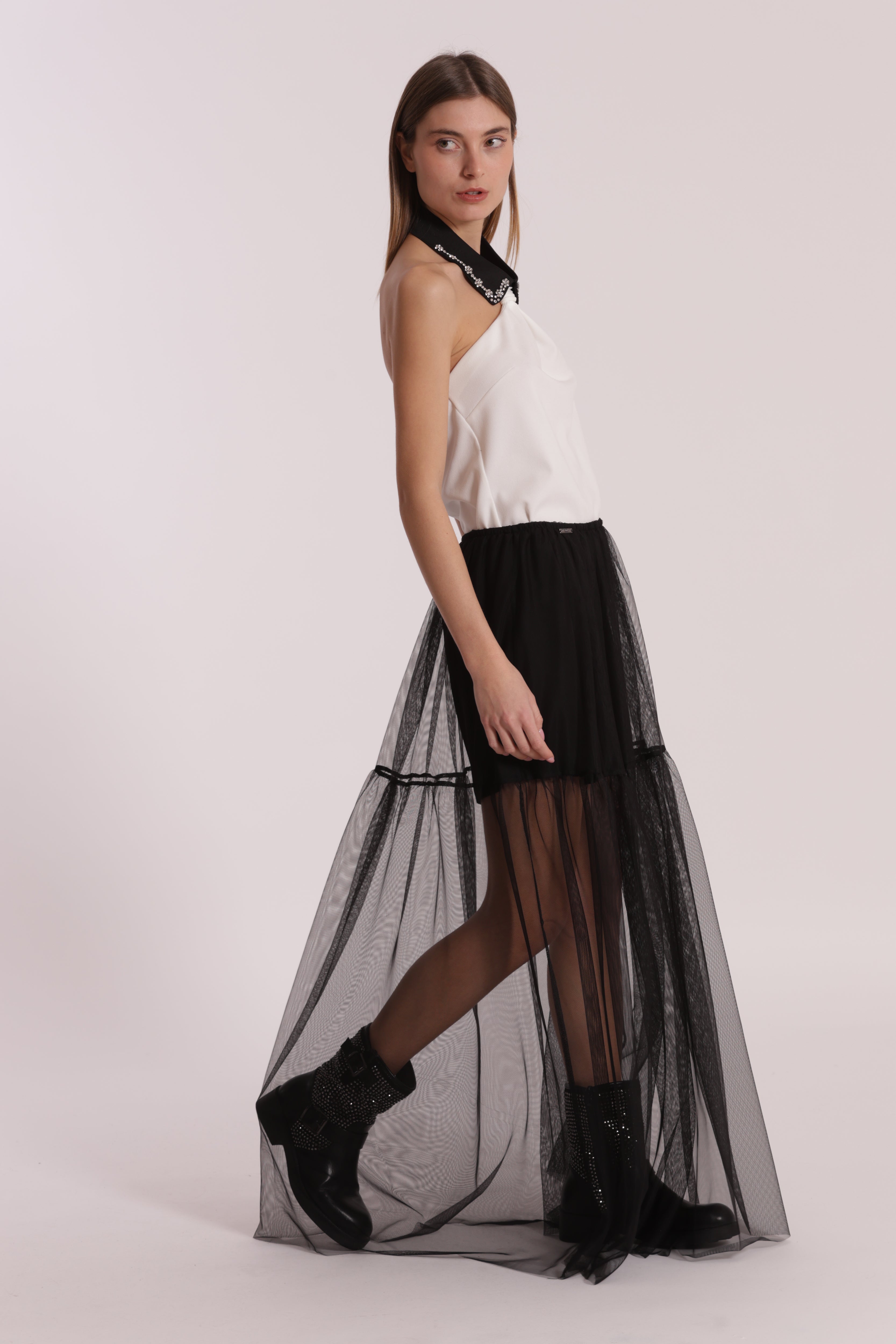 Mimi Mua Gonna Lunga in Tulle Gonna Nera Velata