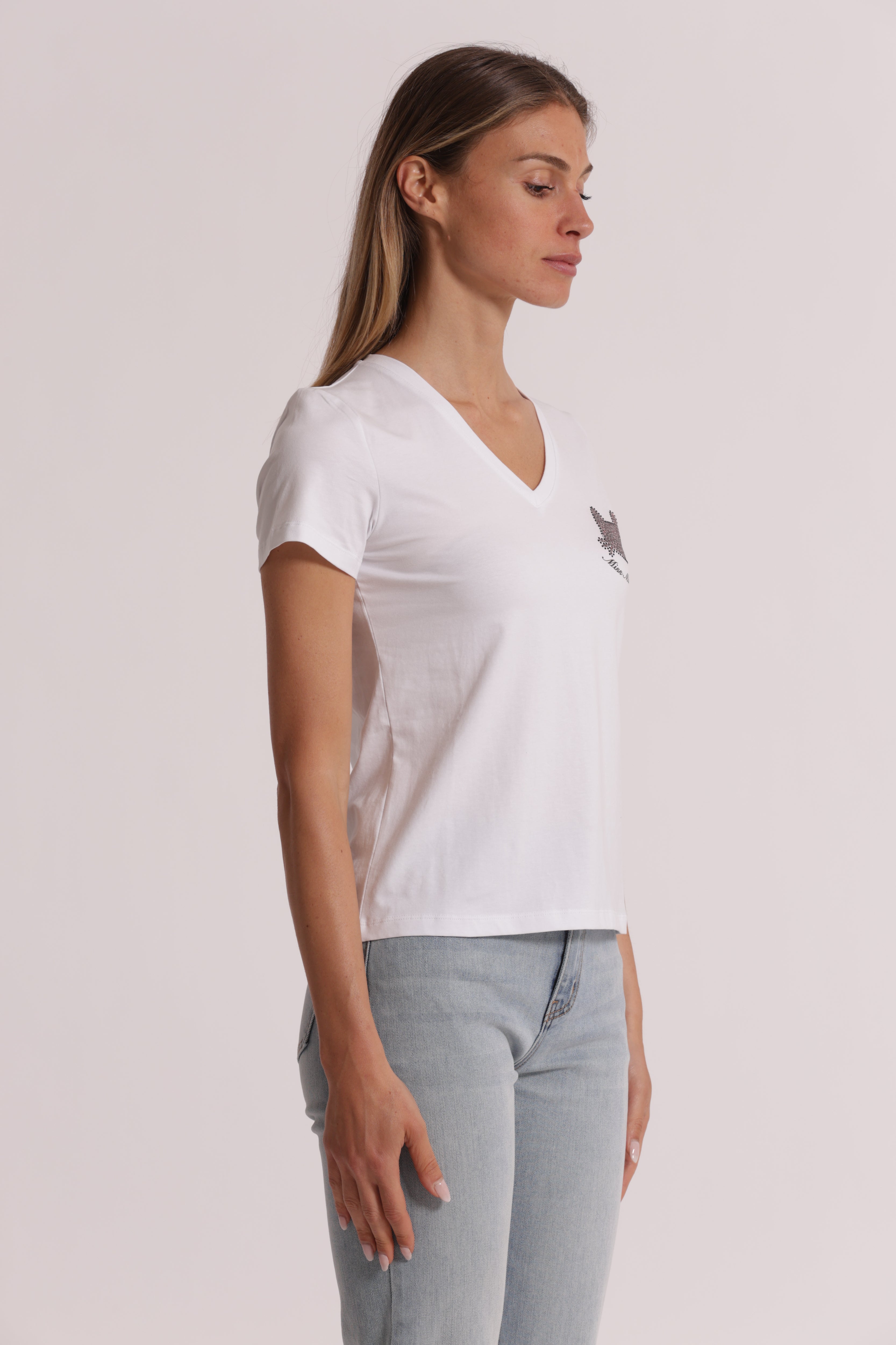 Mimi Mua T-Shirt Miss Gatto Zebrato Cotone Bianco