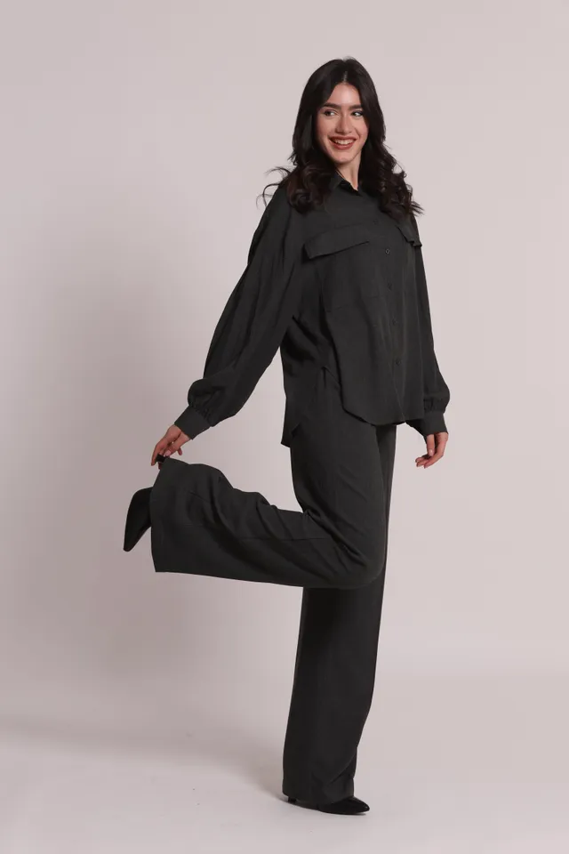 Mimi Mua Palazzo Pantaloni in Flanella Piombo