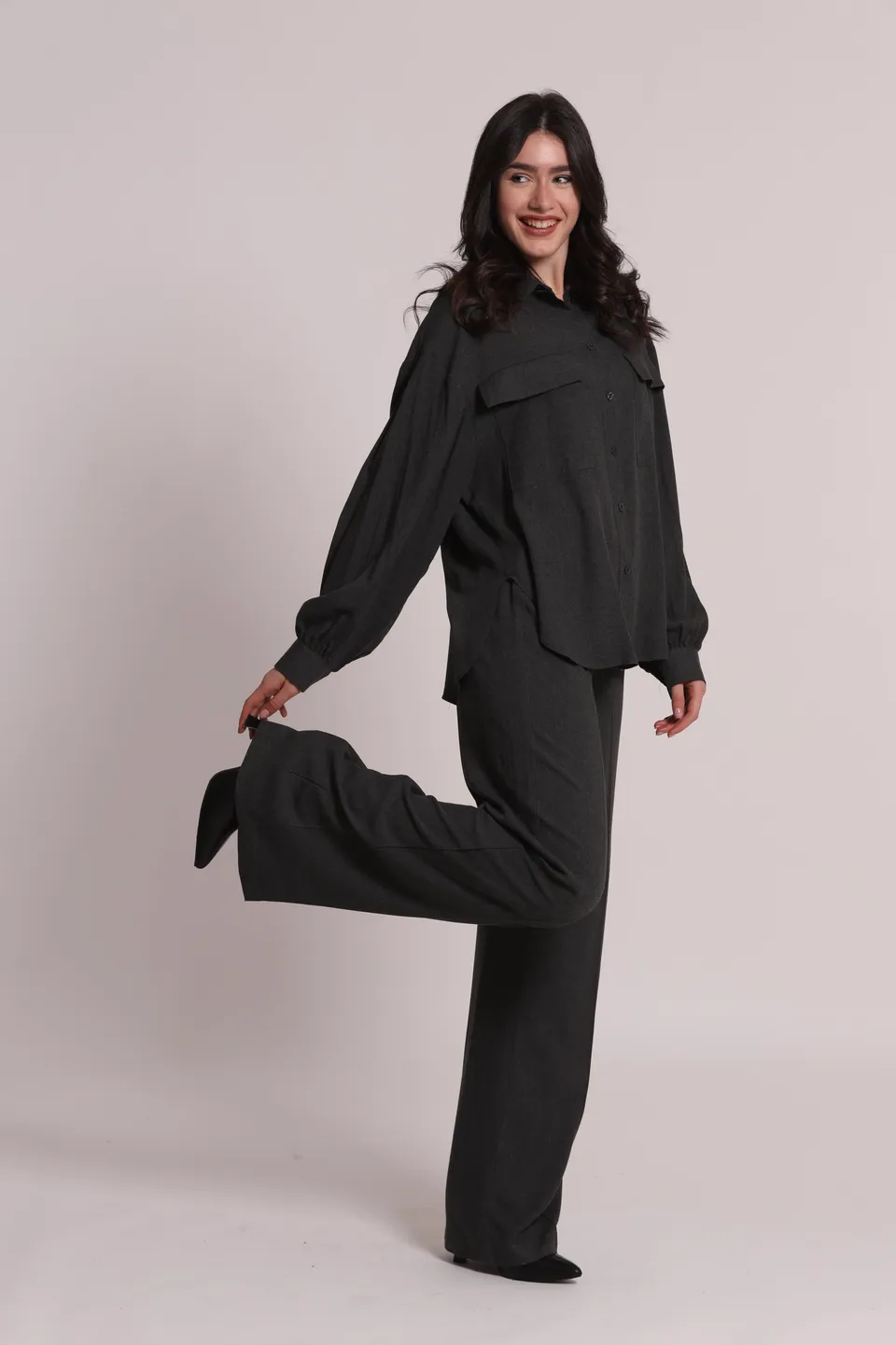 Mimi Mua Palazzo Pantaloni in Flanella Piombo