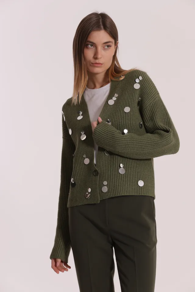 Mimi Mua Cardigan con Strass Nero Maglia Taglia S