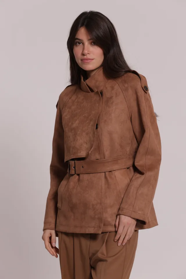Mimi Mua Giubbotto Simil Camoscio Cammello