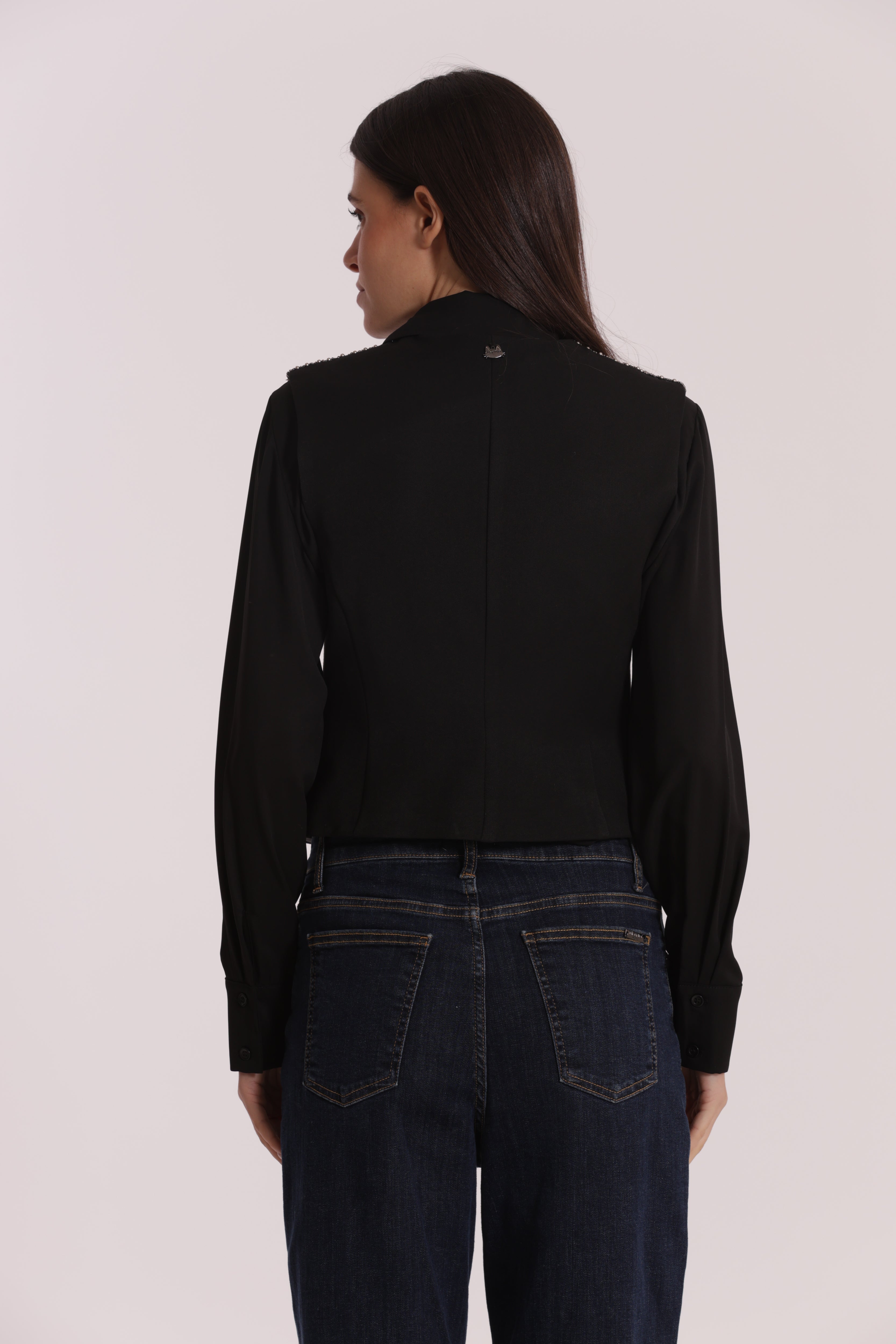 Mimi Mua gilet passamaneria ricamata nero sartoriale