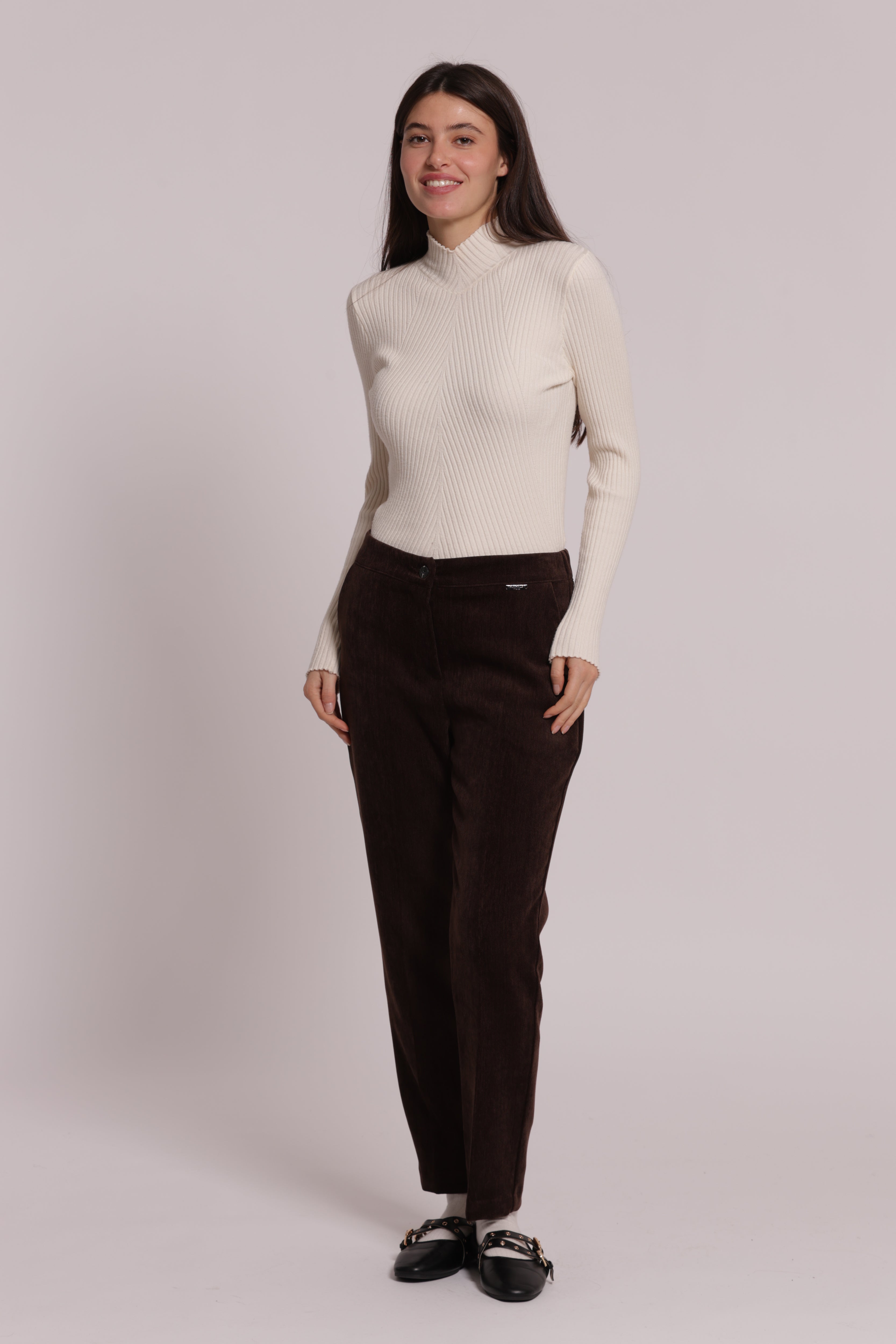 Mimi Mua Pantalone sigaretta in velluto senape
