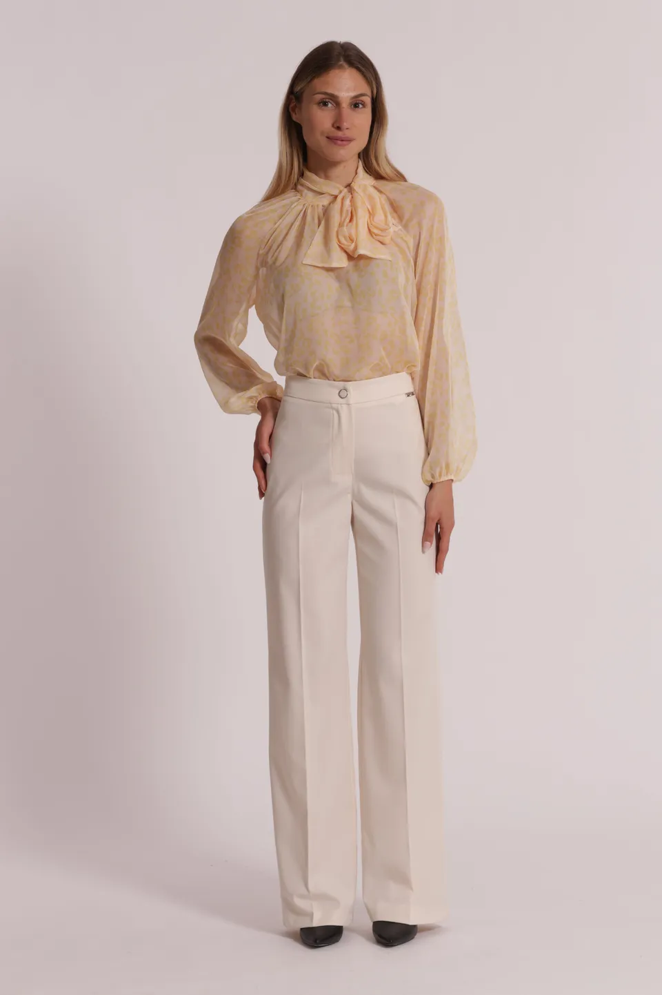 Mimi Mua Palazzo Elastico Manofredda Pantalone Latte