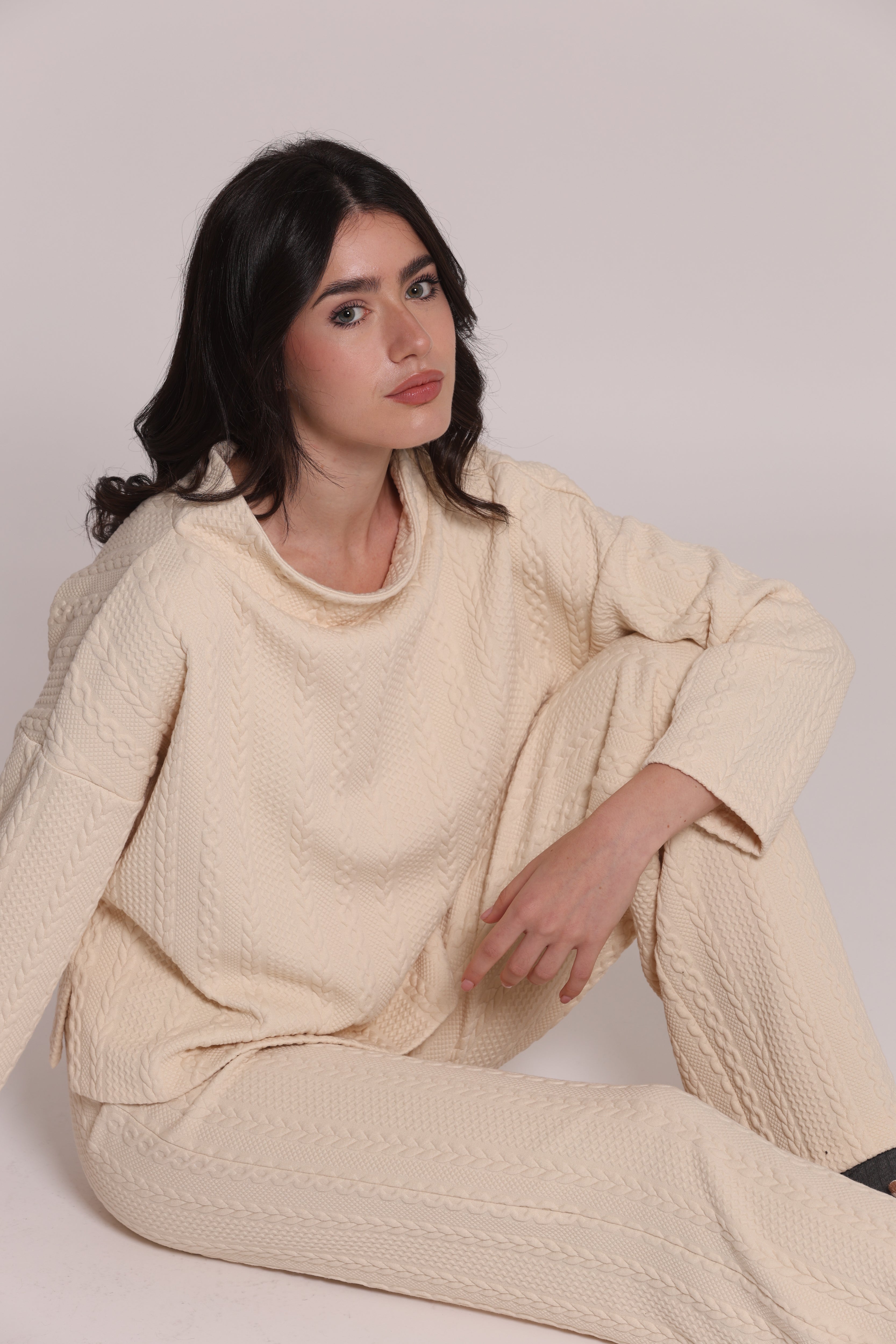 Mimi Mua Felpa Punto Milano Treccia Felpa Nero girocollo caldo