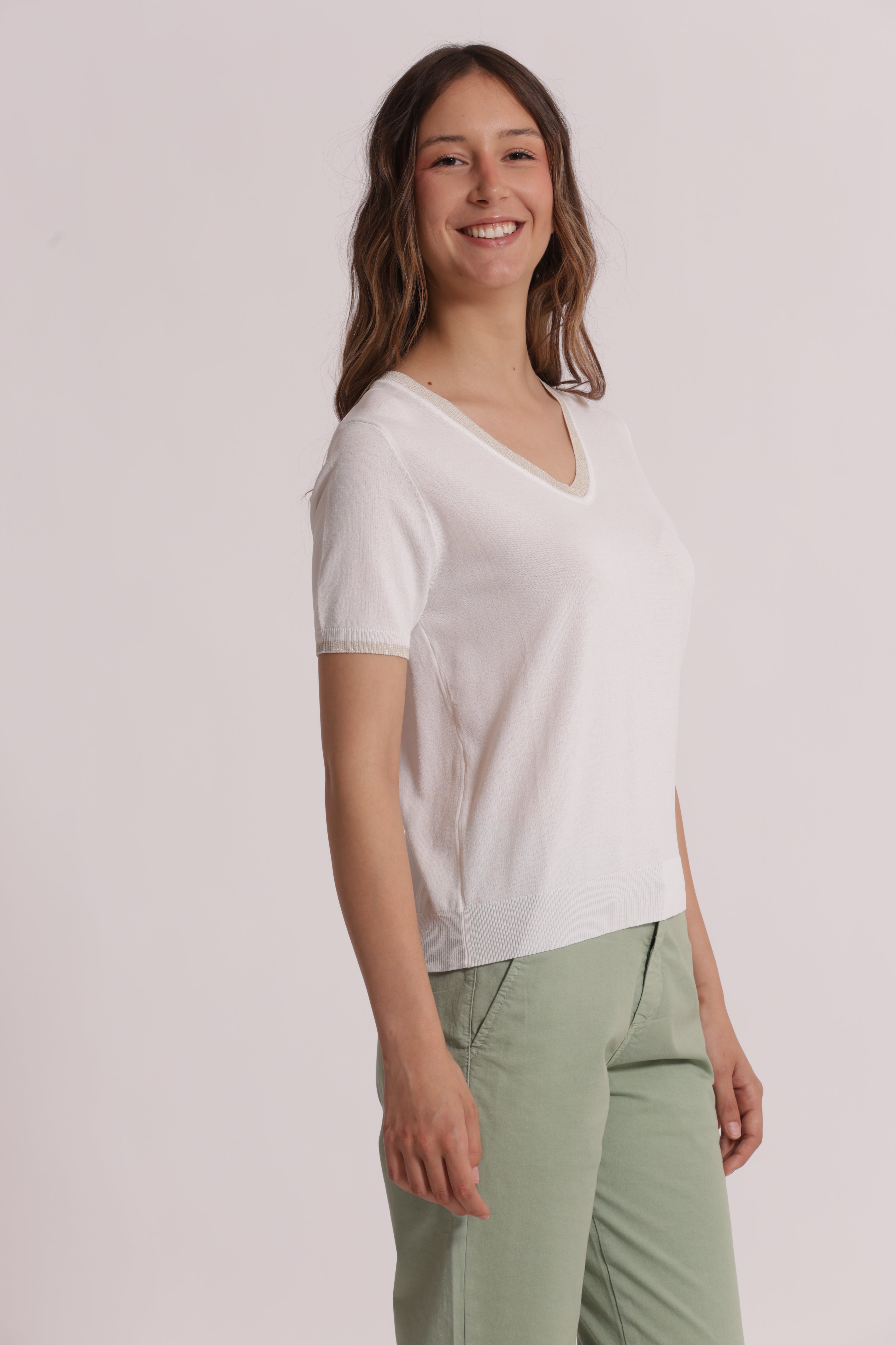 Mimi Mua Maglia Maniche Corte Lurex Panna