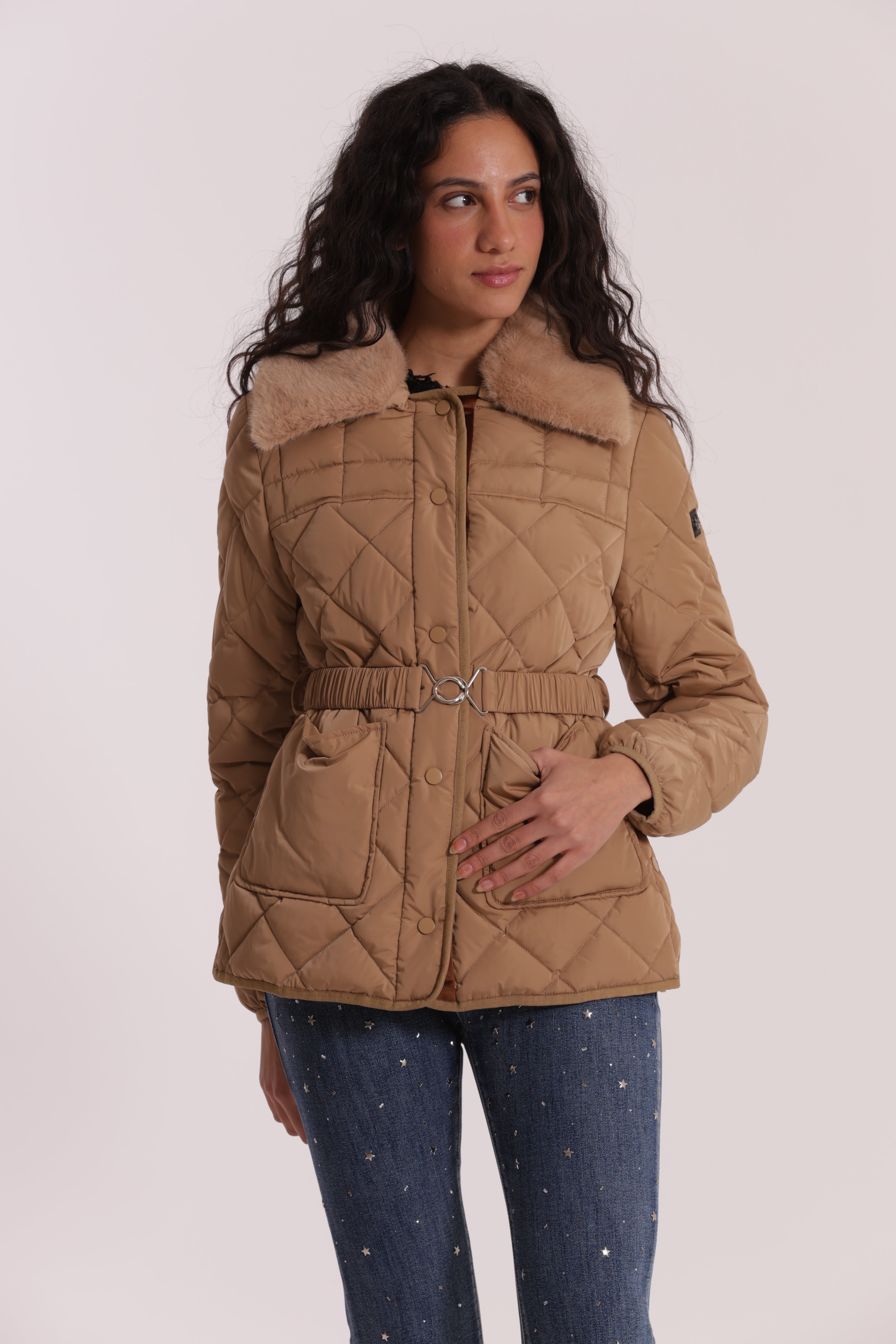 Mimi Mua Pelliccia piumino corto donna con cintura