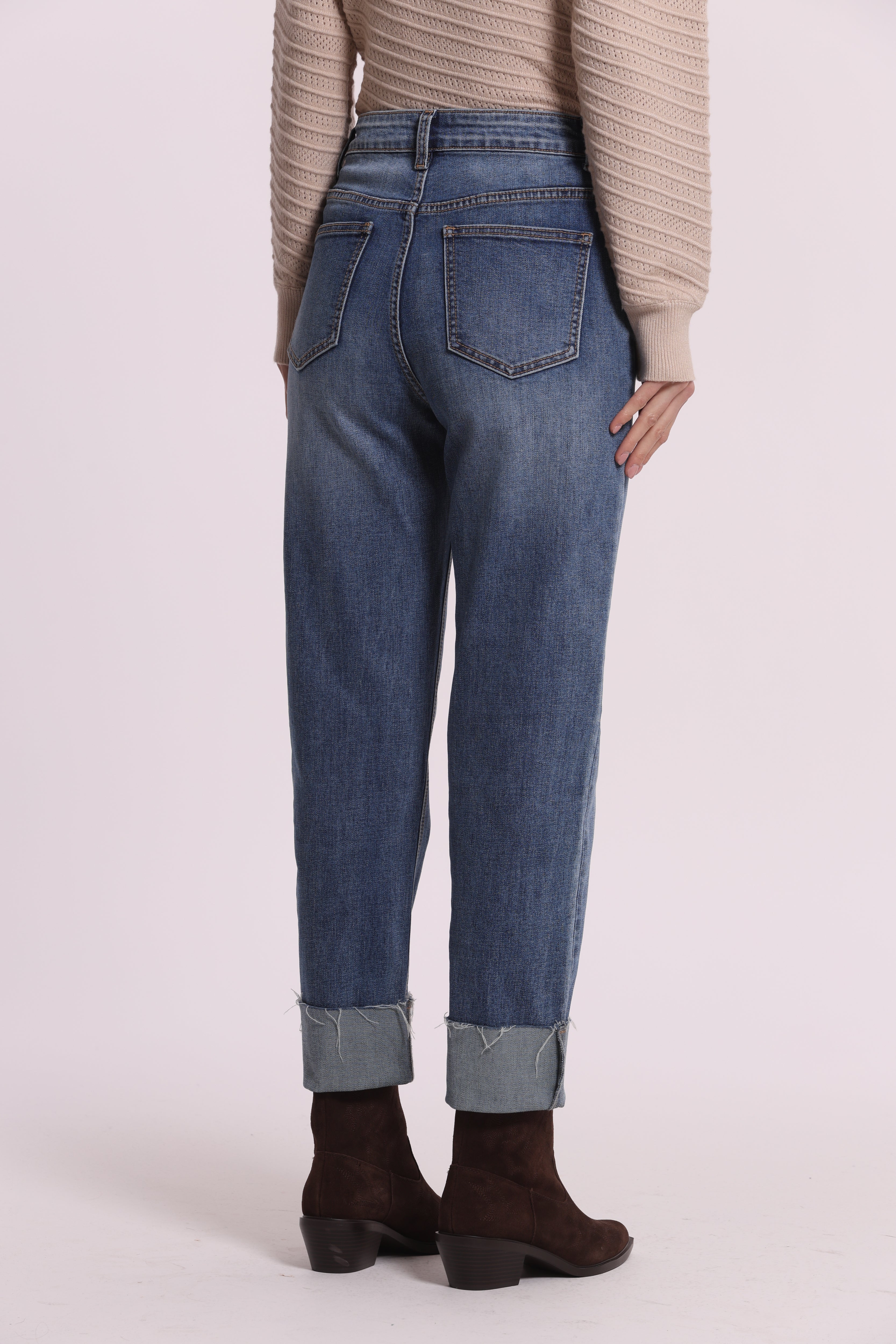 Mimi Mua Jeans Risvolto sul Fondo blu medio cotone