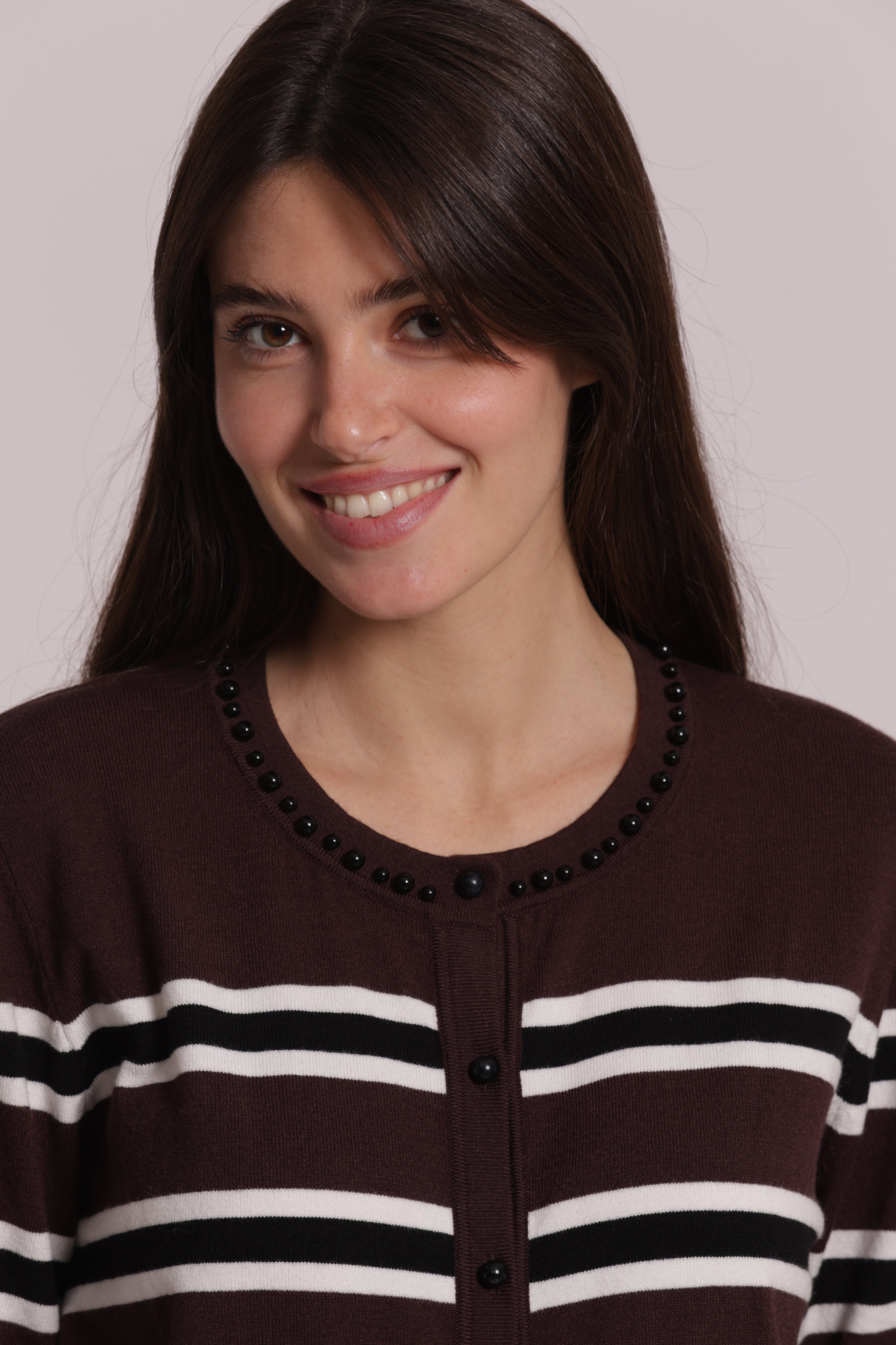 Mimi Mua Cardigan Righe Perle maglia moro